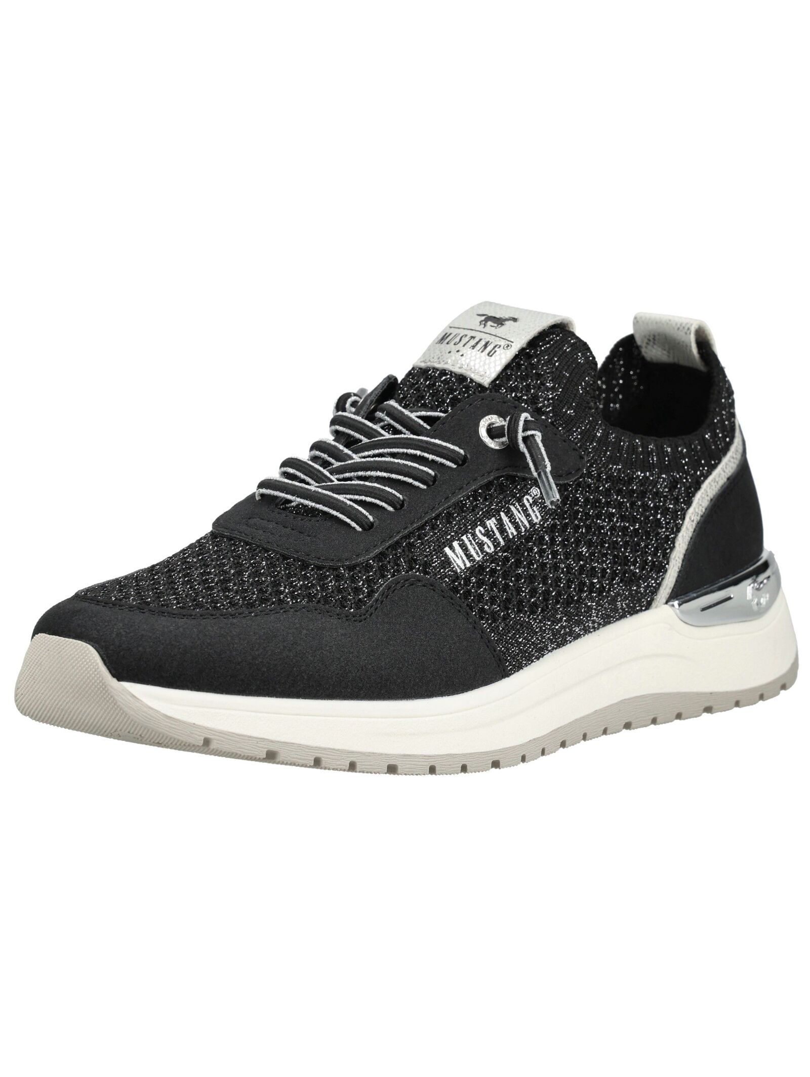 Sneaker MUSTANG SHOES "Mustang Shoes Sneaker Lederimitat/Textil", Herren, Gr. 41, schwarz, silber, Lederimitat, Textil, Schuhe Sneaker