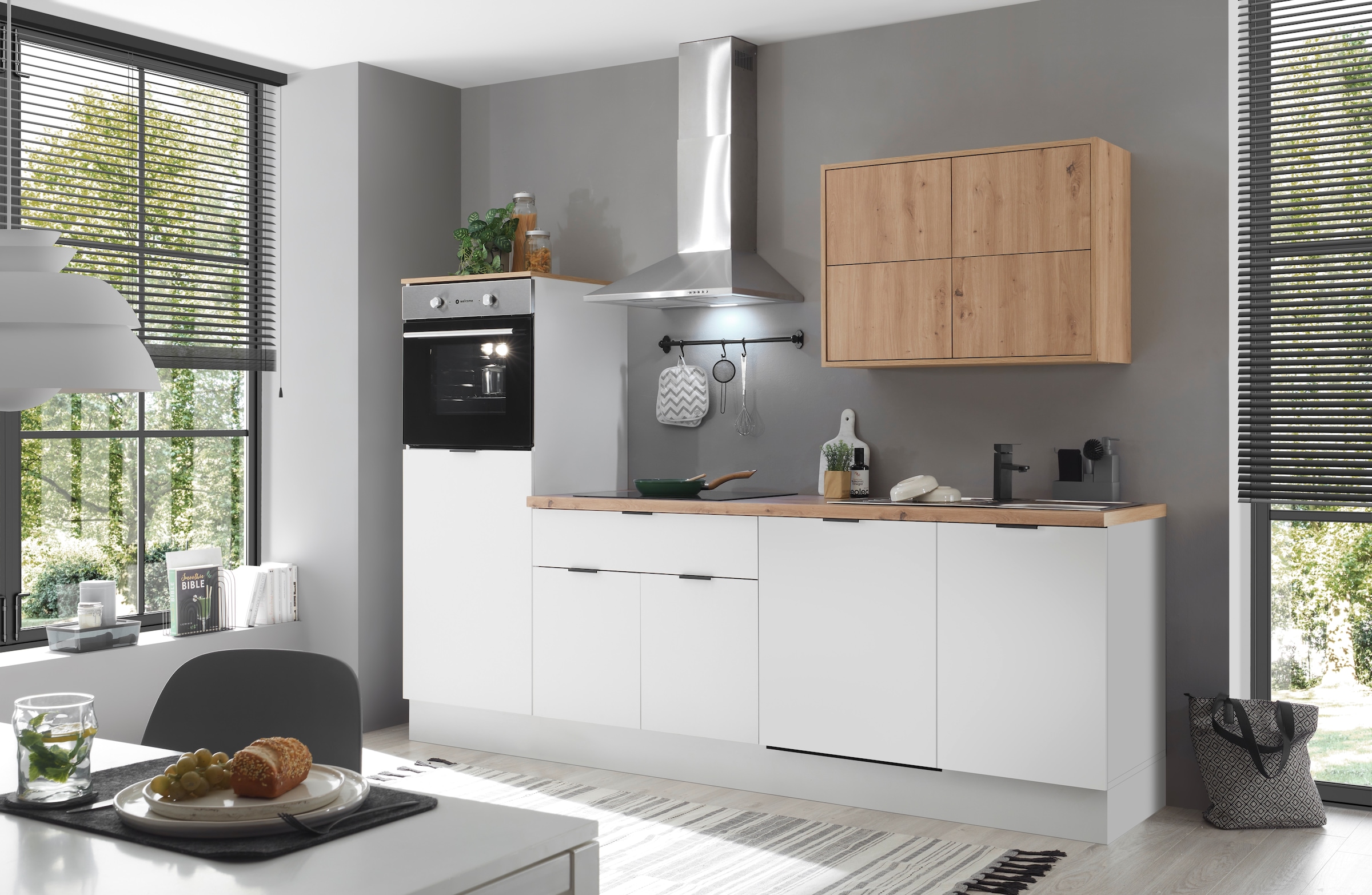 KOCHSTATION Küchenzeile »KS-Georgia, mit 38mm starker Arbeitsplatte«, Breite 260 cm, wahlweise mit E-Geräten und Kühlschrank