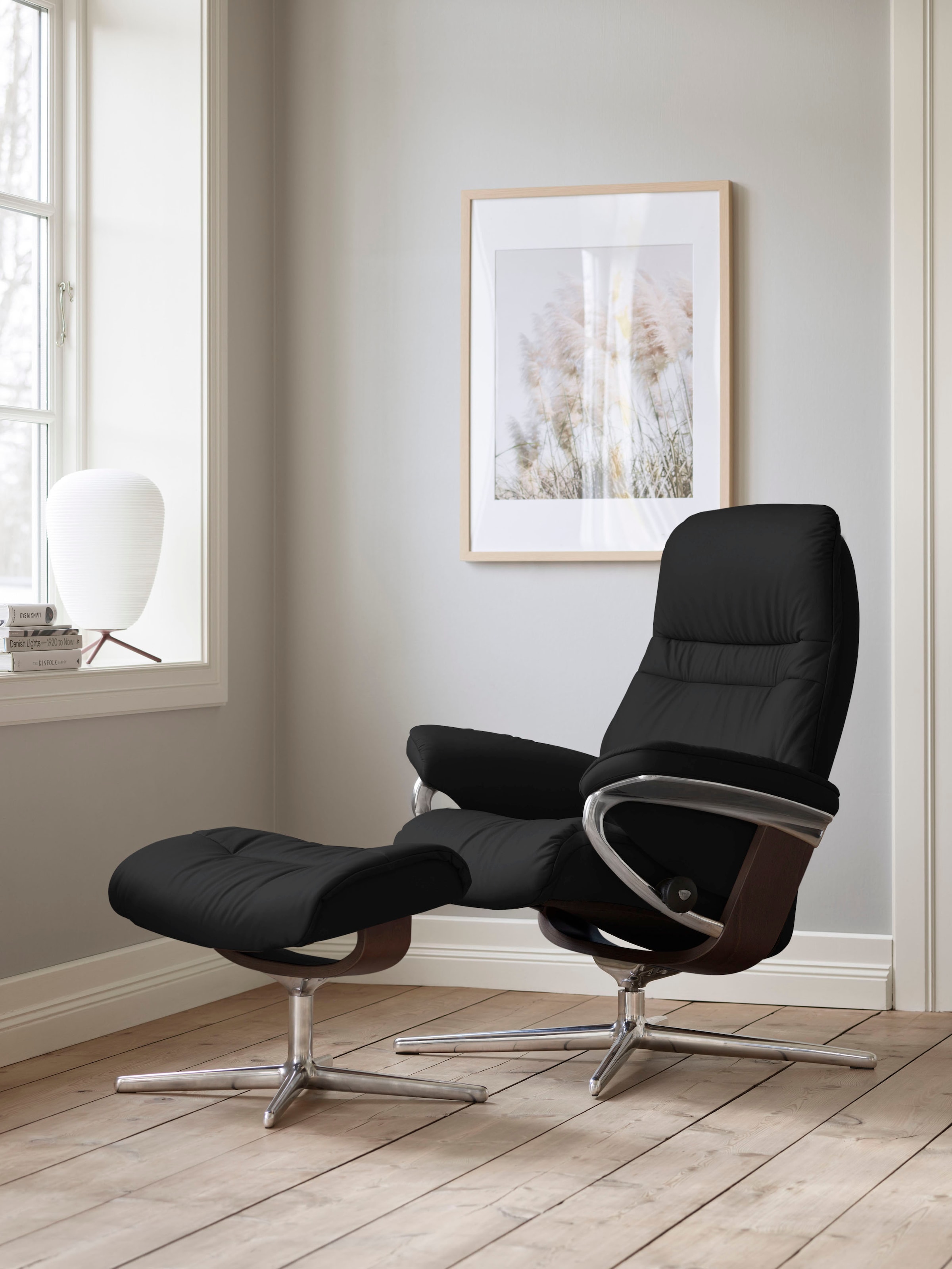 Stressless Fußhocker "Sunrise", mit Cross Base, Größe S, M & L, Holzakzent Braun