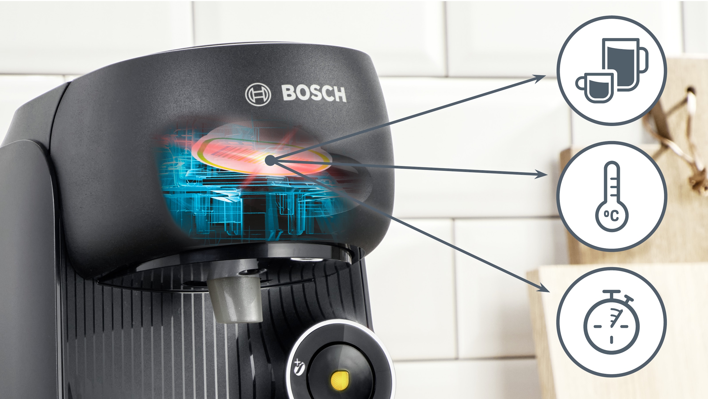 TASSIMO Kapselmaschine »finesse friendly TAS162E, intensiverer Kaffee auf Kopfdruck«, aus Recyclingmaterial, mehr Intensität per Knopfdruck, schwarz