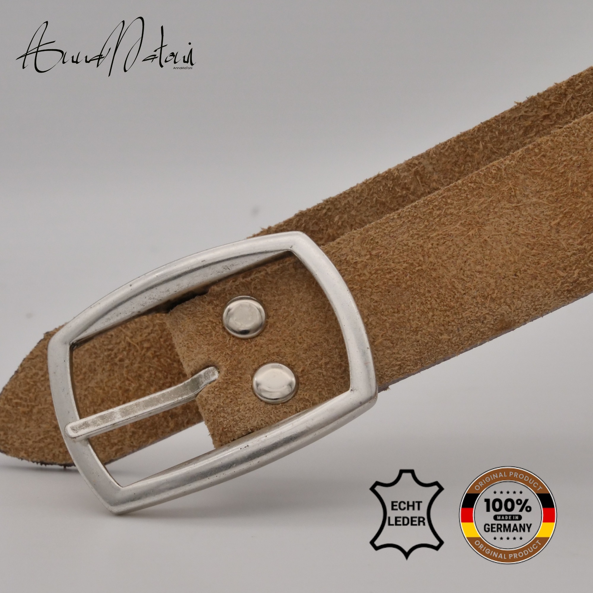 Ledergürtel ANNAMATONI "AnnaMatoni Damen Ledergürtel in hochwertigem Velour Leder 3cm", Damen, Gr. TW110 - 125cm Gesamtlänge, cognac 640, 100% Leder, Gürtel Ledergürtel 5