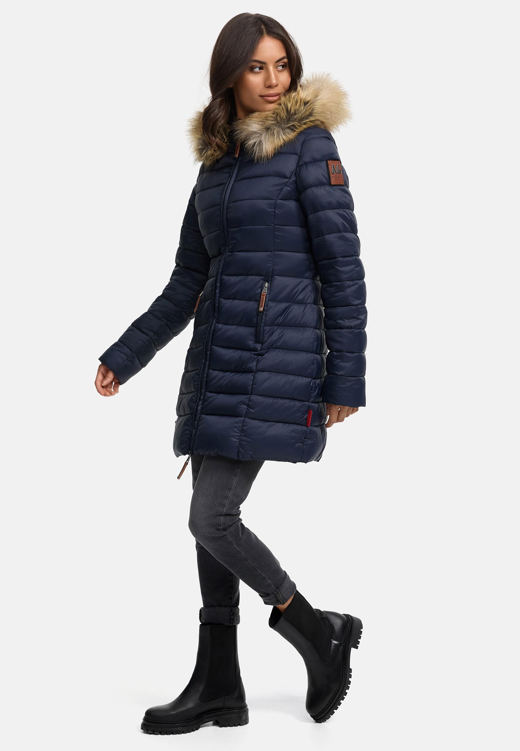 Marikoo Steppmantel »Rose-Stepp«, zeitloser Winterparka mit großer Kunstfellkapuze