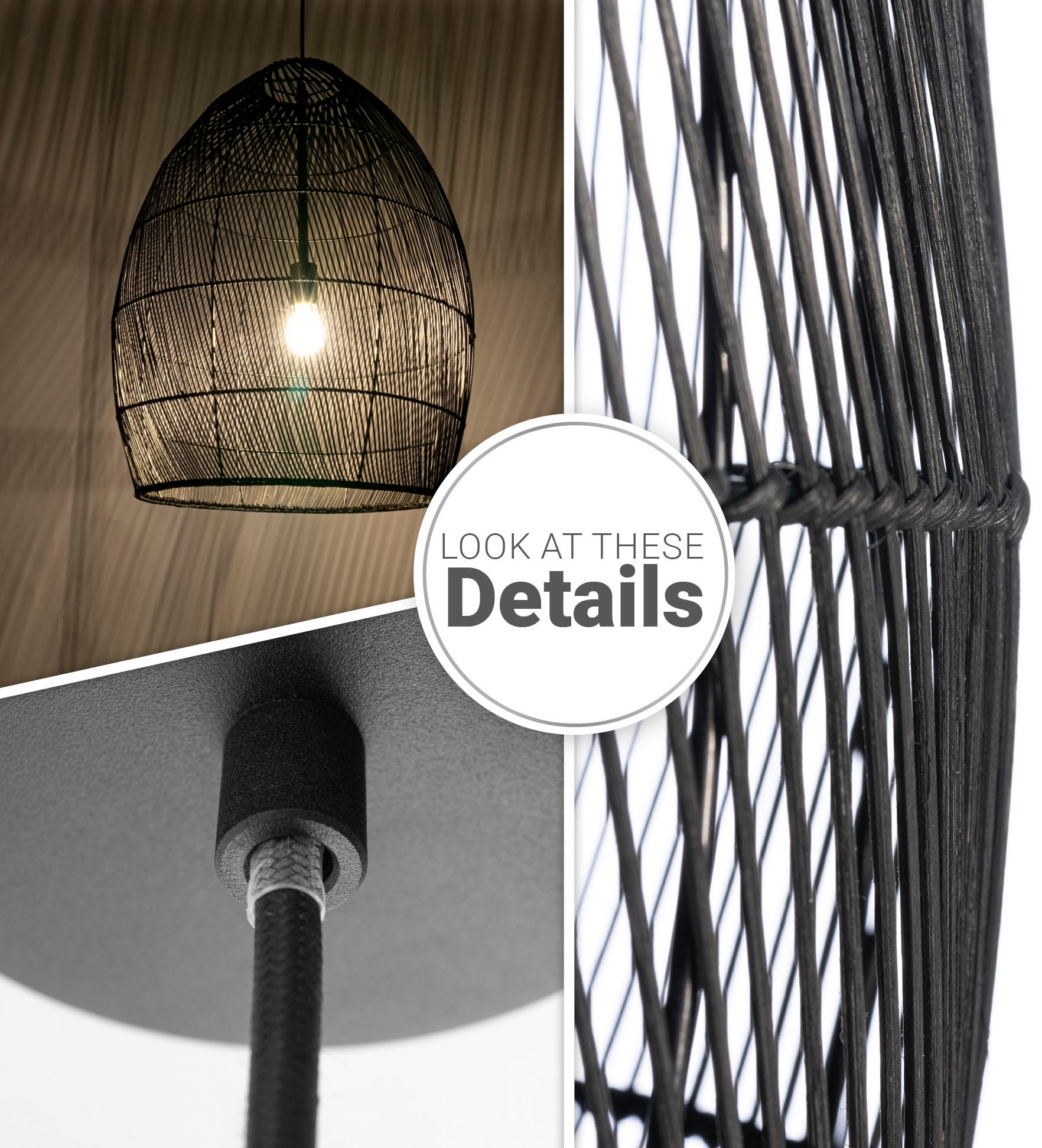 Paco Home Pendelleuchte »VIHMA«, Leuchtmittel E27 | ohne Leuchtmittel, Rattan Pendelleuchte Esstischlampe Natürlich LED Boho Rustikal E27