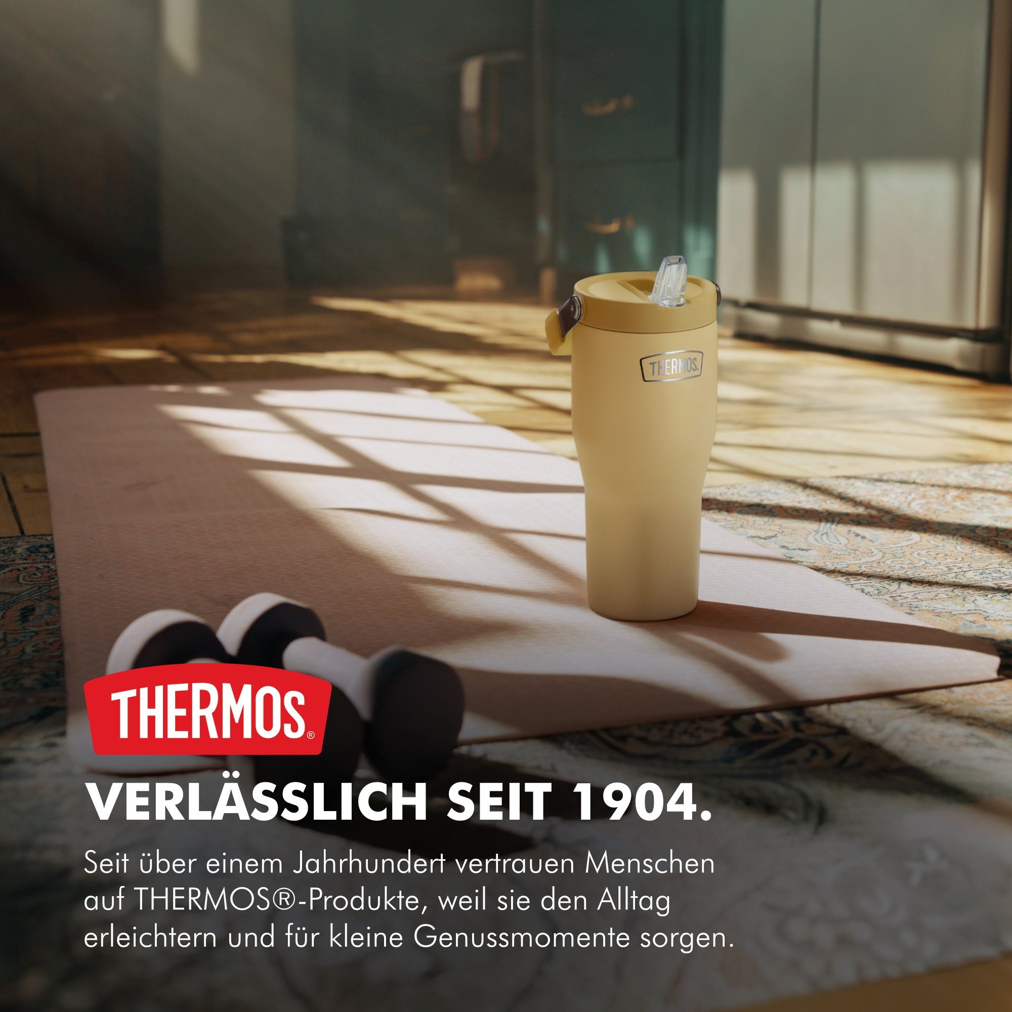 THERMOS Thermobecher »REFRESHING SERIES ISOLIERTRINKBECHER mit Flip-Straw« 0,85l,  6h kalt, mit Griff und Strohhalm zum Ausklappen