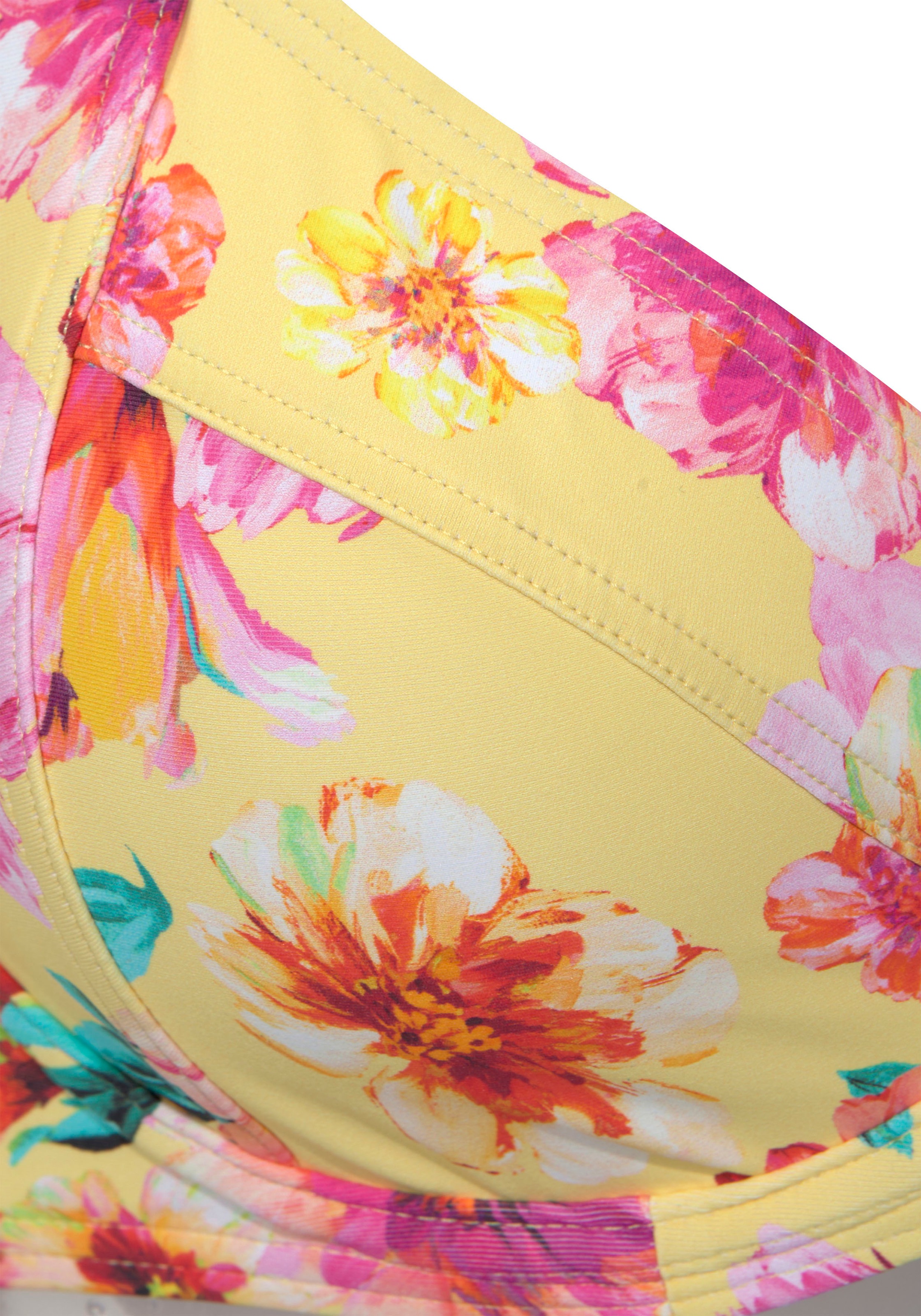 Bügel-Bikini-Top SUNSEEKER "Mila", Damen, Gr. 36, Cup B, gelb (gelb bedruckt), Microfaser, Microfaser, Polyamid, geblümt, Bikini-Oberteile, im floralen Design 3