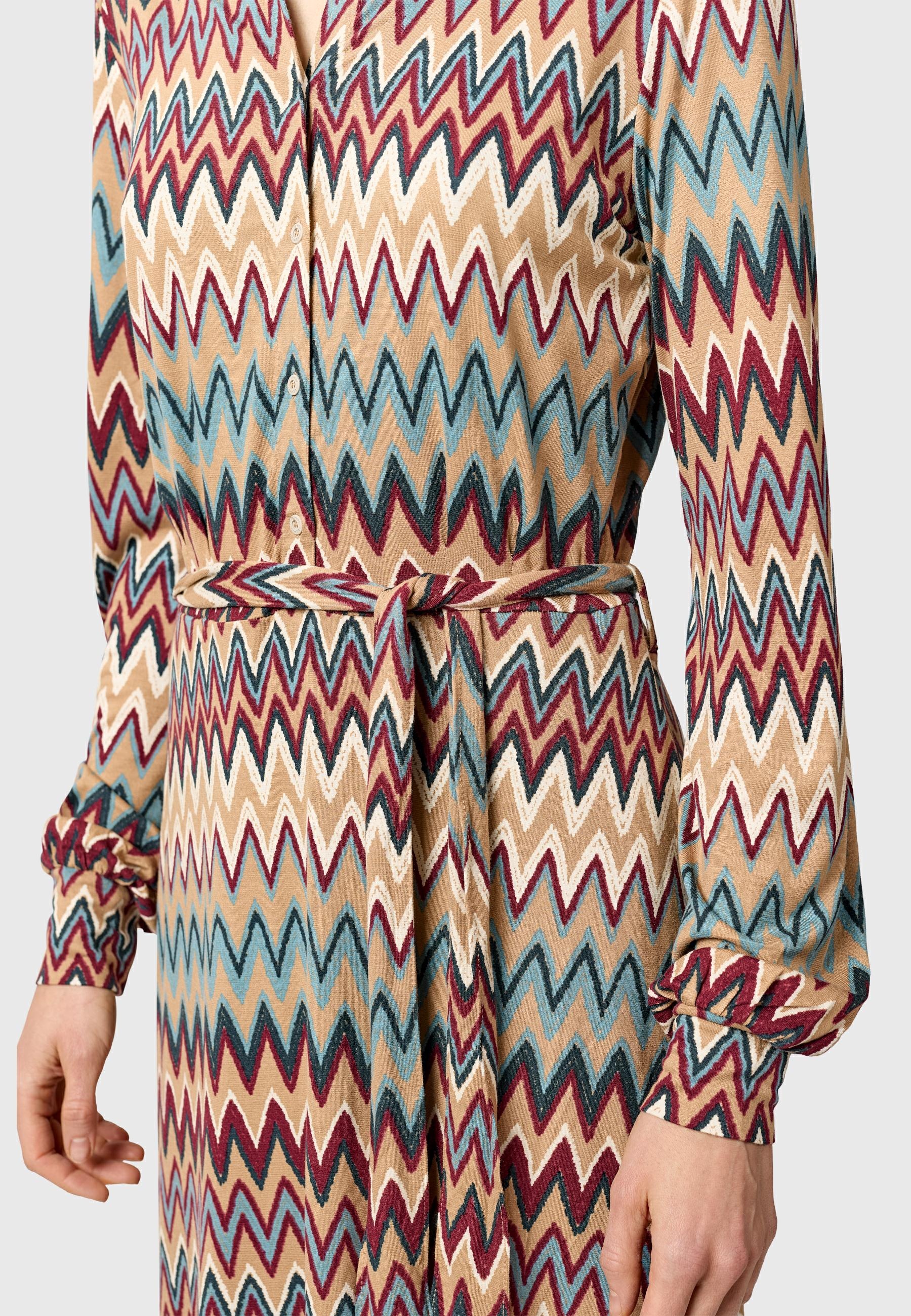 Ragwear Blusenkleid »Plantee Print« Eingrifftaschen Modisches Damenkleid mit Taillengürtel