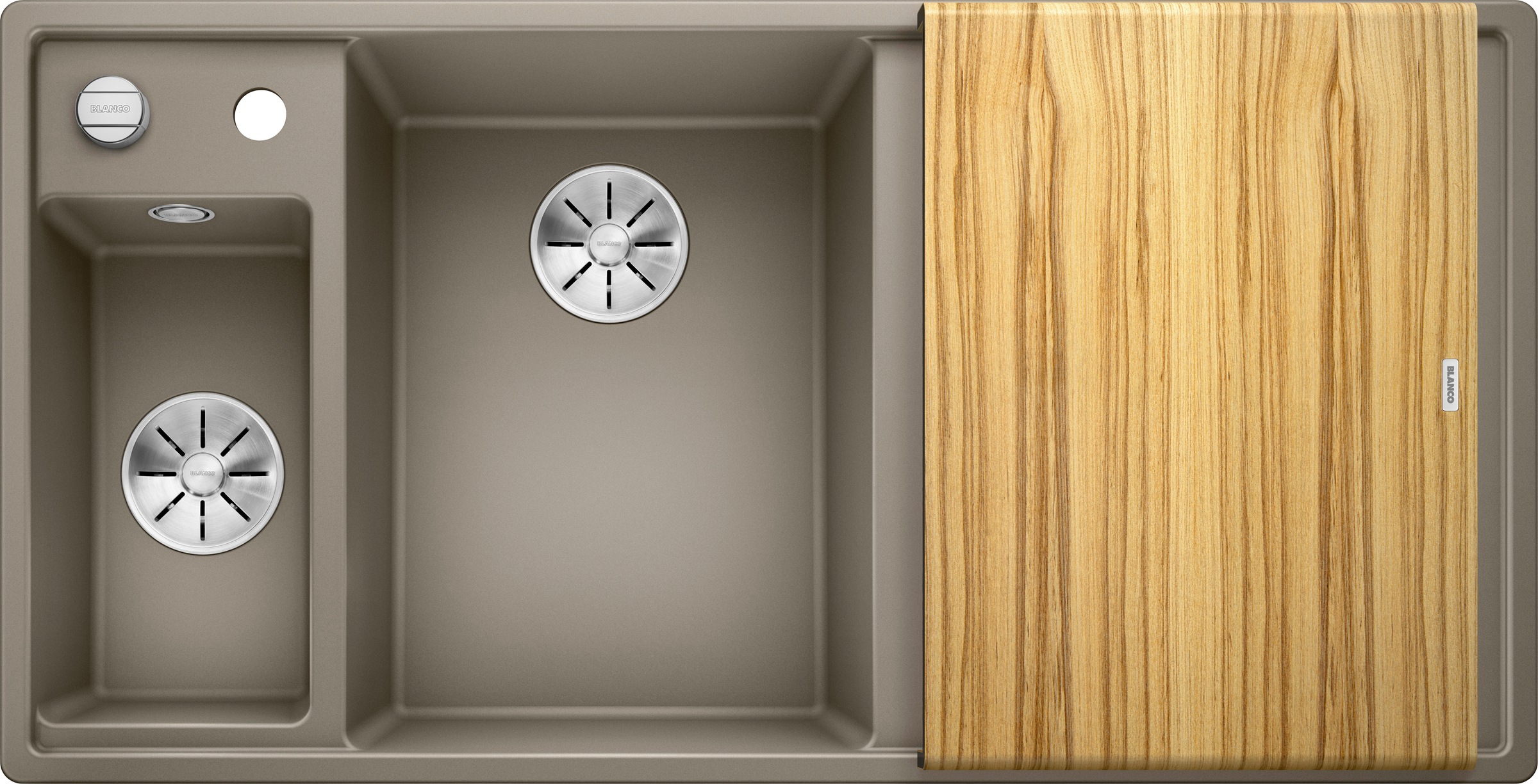 Granitspüle BLANCO, B:51cm H:19cm T:100cmtartufo, Verbundwerkstoff, Küchenspülen, "AXIA III 6 S", inklusive Esche-Compound-Brückenschneidebrett und