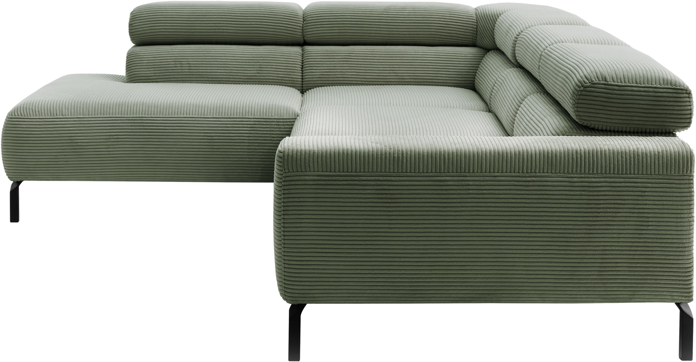 Places of Style Ecksofa »Antonelli, L-Form, inkl. Kopfteilverstellung, Breite 276 cm«, mit elektrischer Sitztiefenverstellung, in Cord, oliv