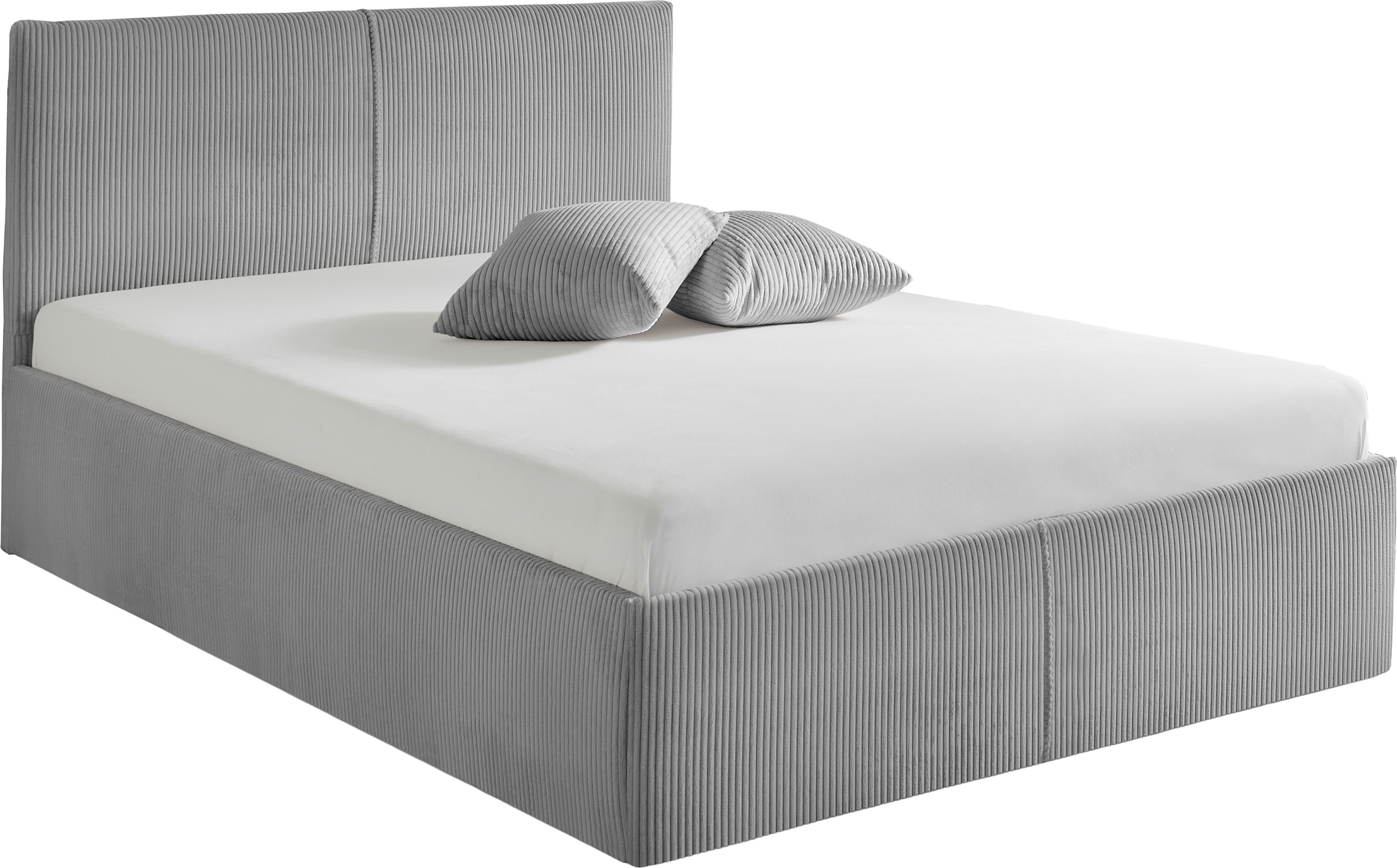 Polsterbett, B:148cm L:210cm, grau, WESTFALIA SCHLAFKOMFORT, Bezug. Hochwertiger Breitcord, 100% Polyester pflegeleicht, Polsterung: Polsterwatte,