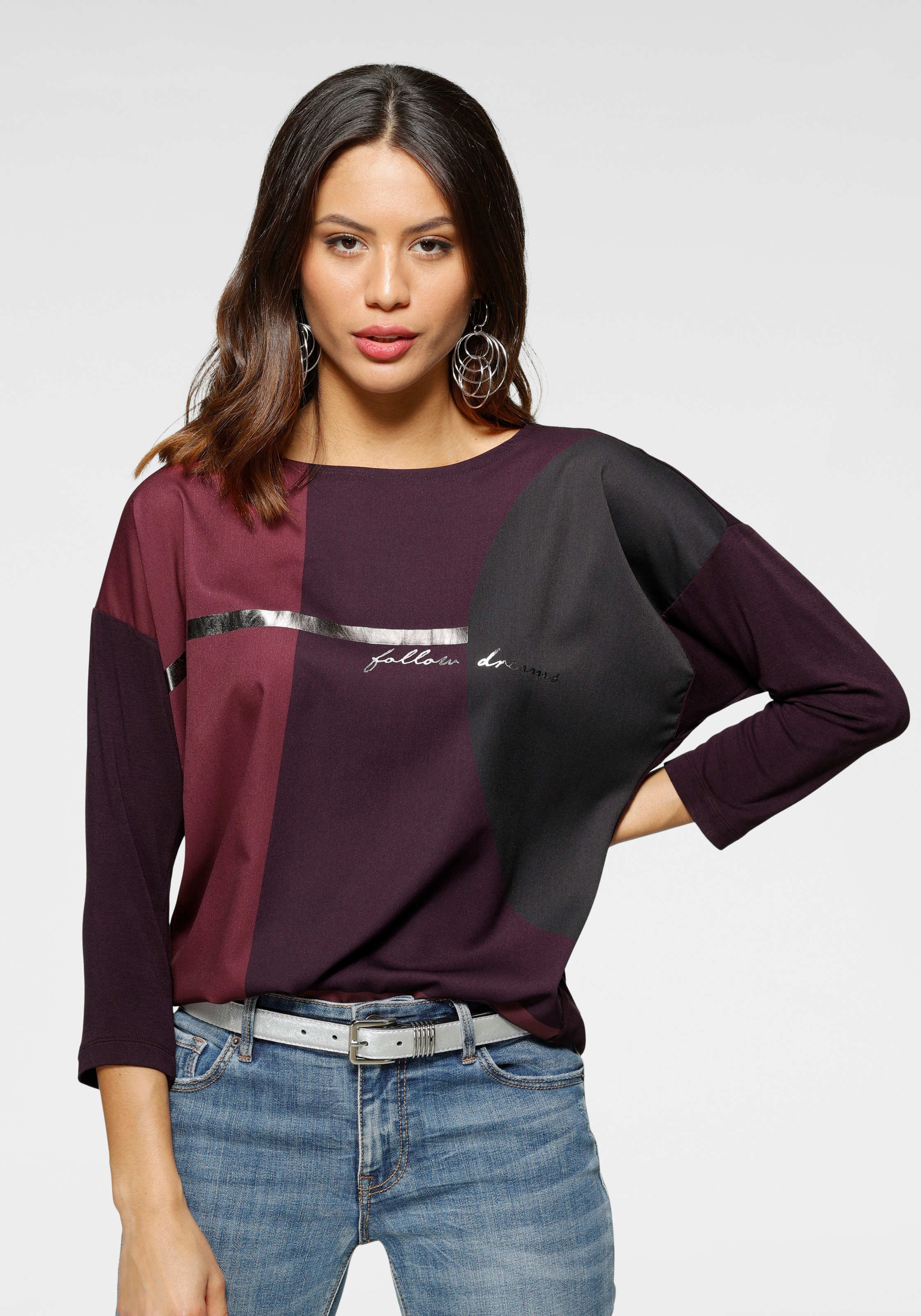 Laura Scott Hemdbluse, im Materialmix mit Folienprint günstig online kaufen