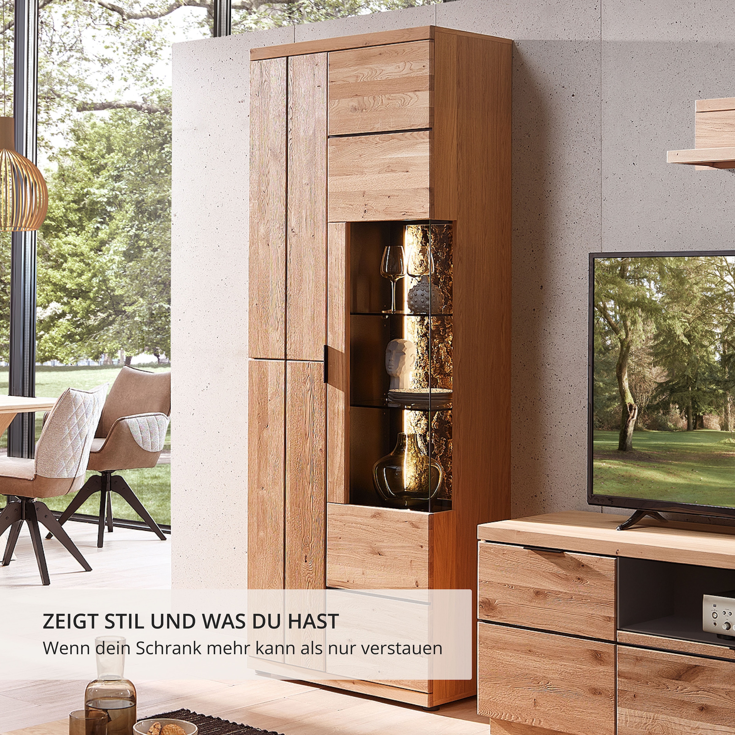 Wohnconcept Vitrine »Donna Vitrine, 75x207x42 (BxHxT)« 1 Stk. tlg. Beleuchtung  bestellbar, 3 türig, Echtkork Absetzung, L/R verwendbar