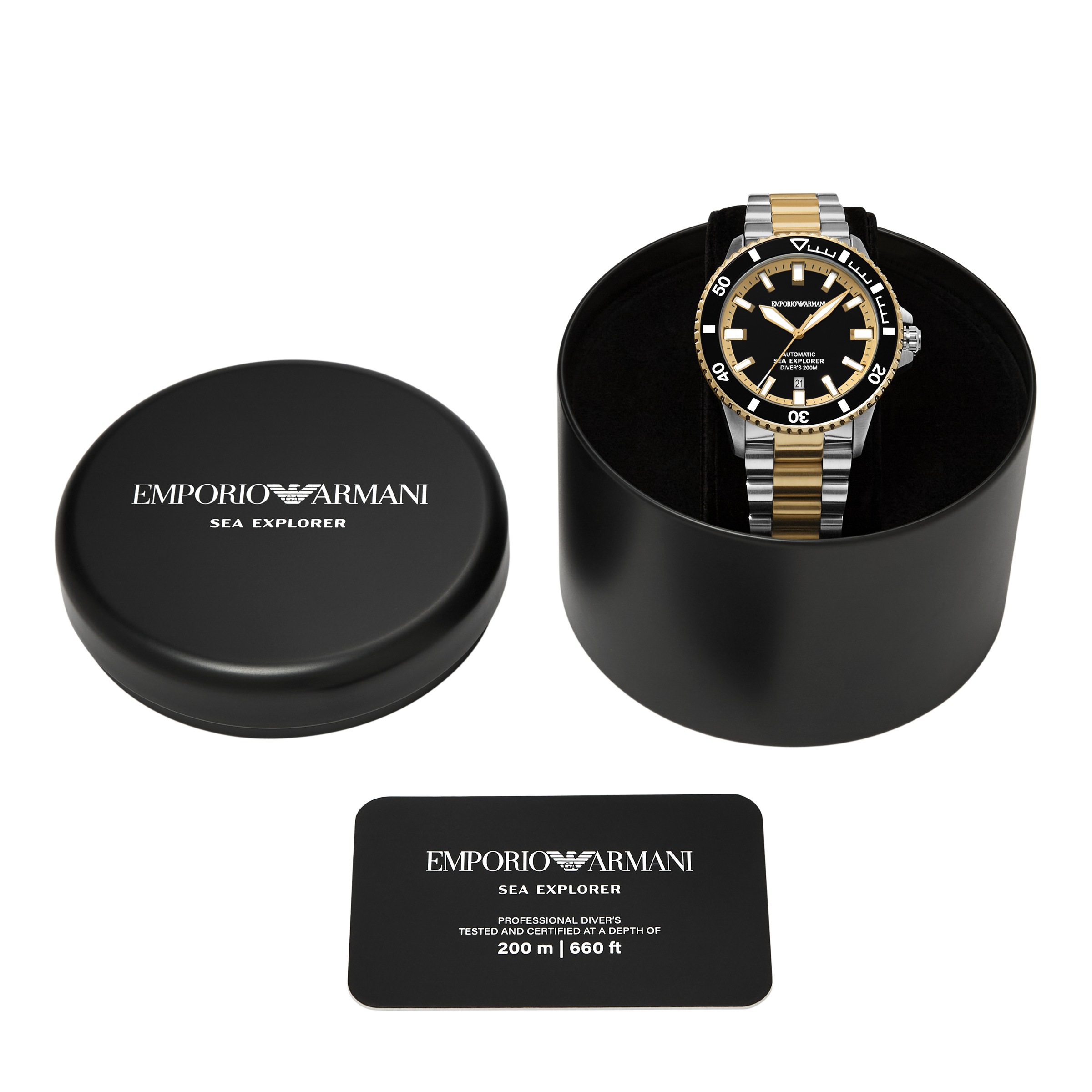 Emporio Armani Automatikuhr, Armbanduhr, Herrenuhr, Mechanische Uhr, Edelstahlarmband, analog, Tag