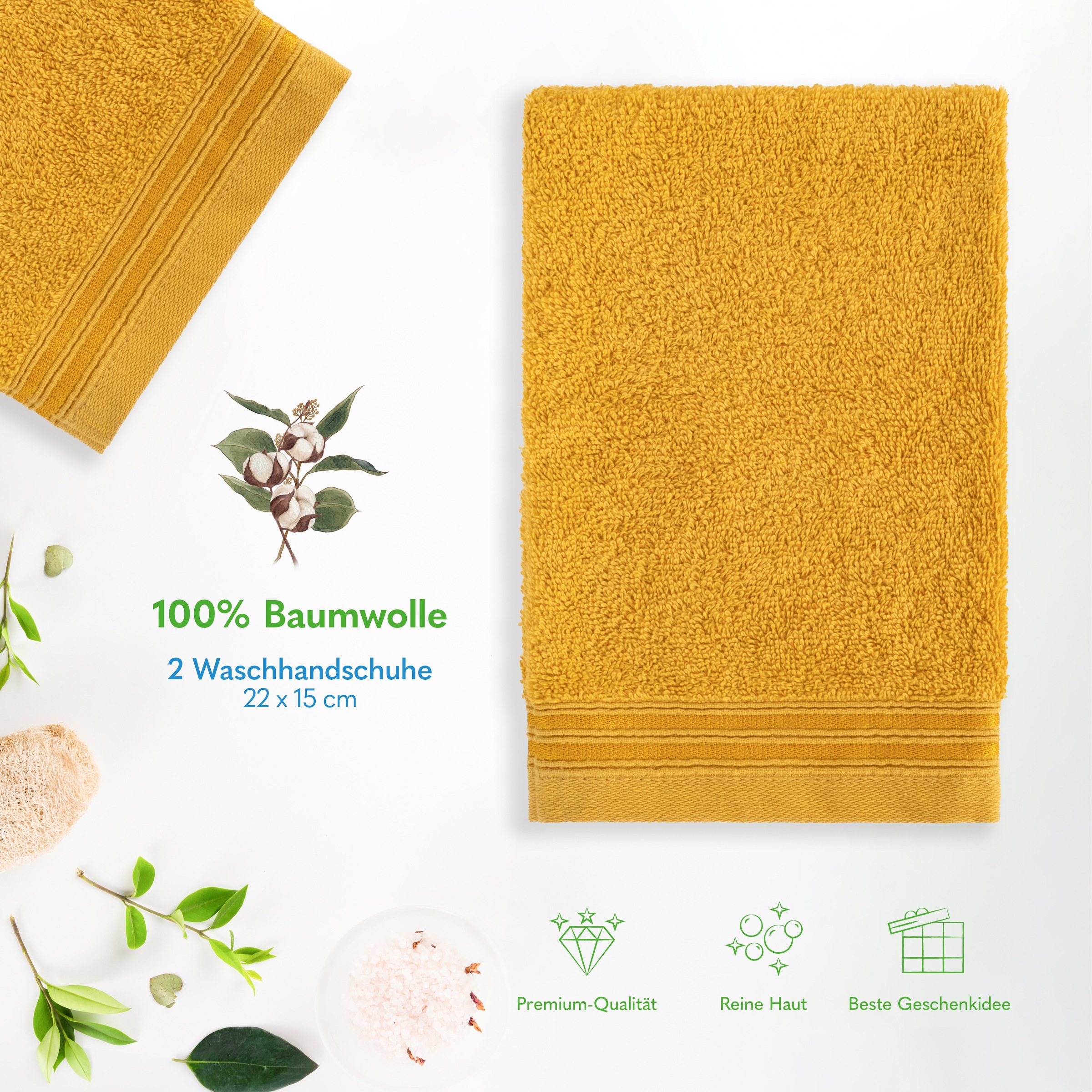 HAMMETEX Waschlappen »2er-Set Waschlappen 15x22 cm, 100% Baumwolle, weich und saugfähig«, (Set, 2 tlg., 2)