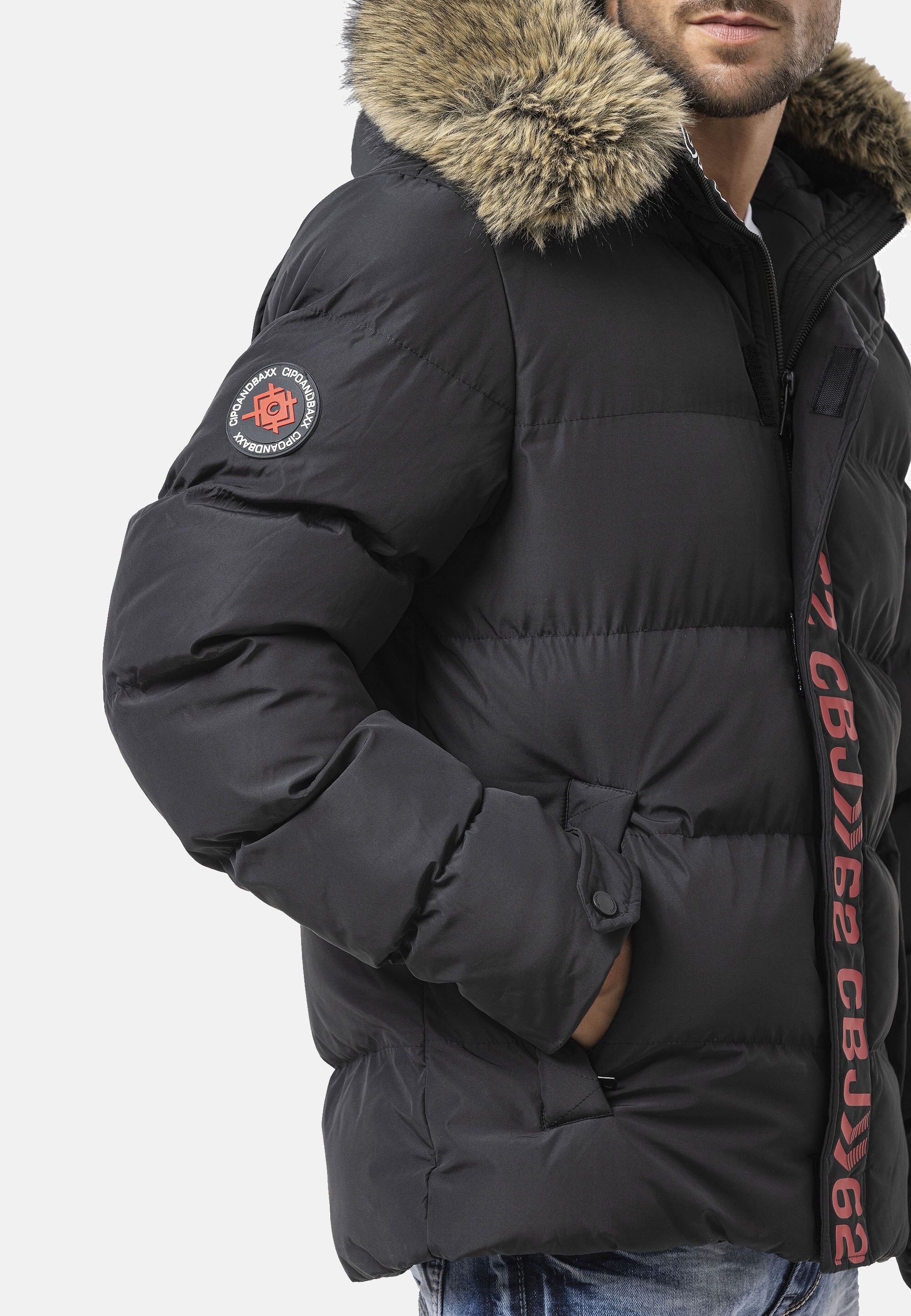 Cipo & Baxx Winterjacke »CM227« mit Kapuze warm gefüttert mit Fellkapuze & Cipo & Baxx Front-Design