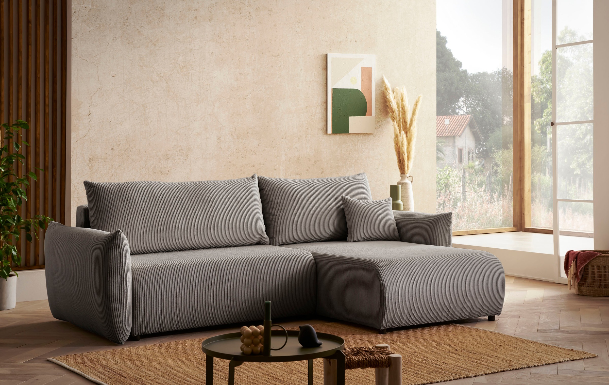 Home affaire Ecksofa "MAVAS Schlafsofa mit Bettkasten, L-Form," ca.257/127c günstig online kaufen