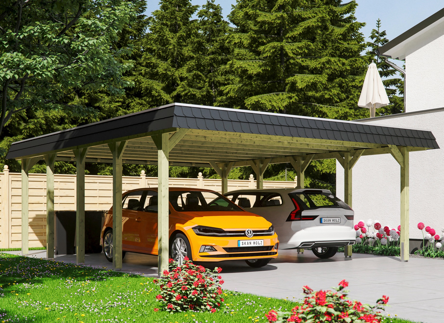 Skanholz Doppelcarport "Spreewald", Fichtenholz, 530 cm, grün