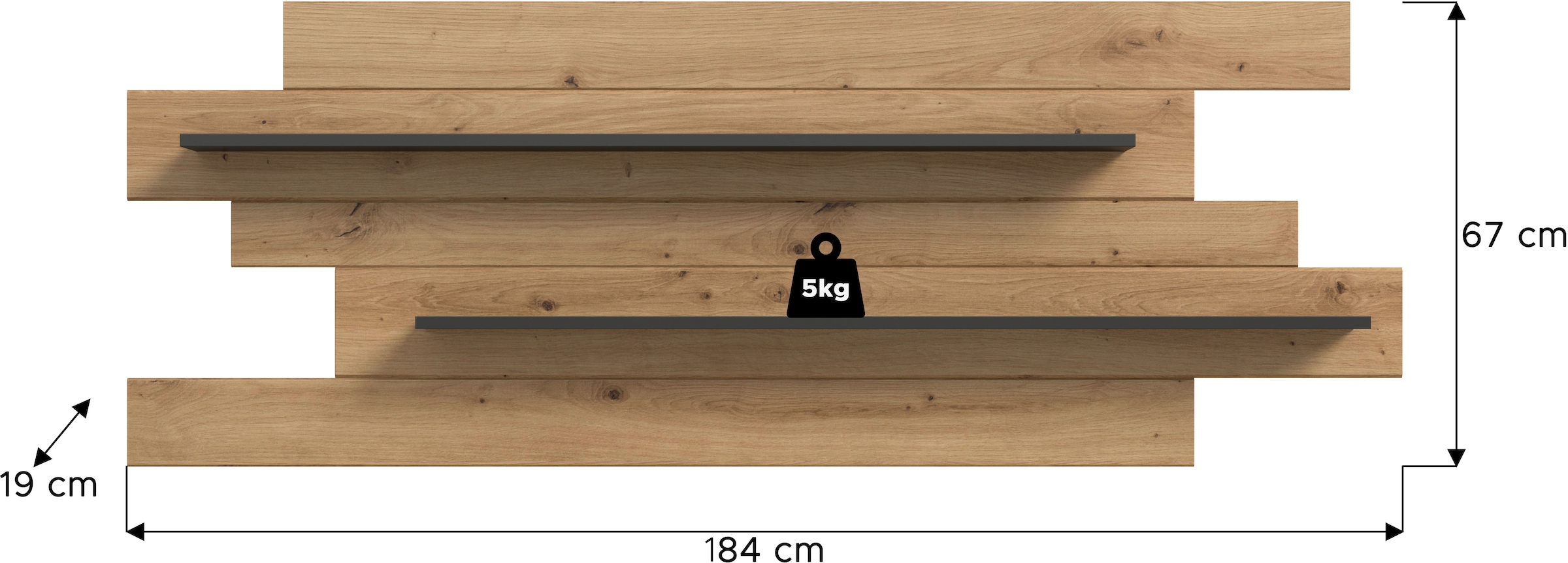 INOSIGN Wandboard »REHAT, Breite 180 cm, inkl. 2 Ablageböden«, (1 St.), Wandregal, Wandpaneel, Regal, Paneel, Ablageboard