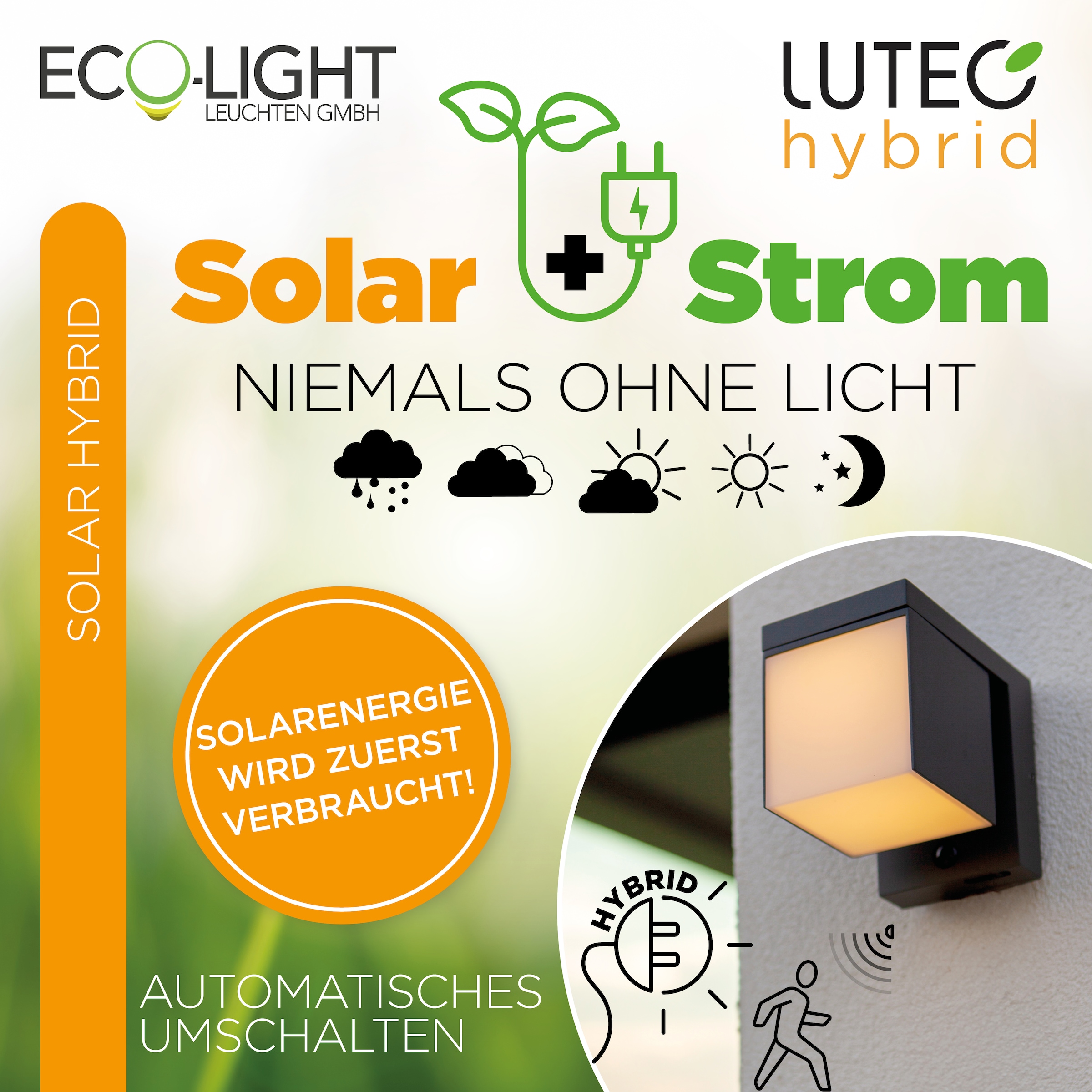 LUTEC LED Solarleuchte »LED-Solarleuchte PRIMA, Hybrid«, 1 flammig, Leuchtmittel LED-Board | LED fest integriert, Solar-Hybrid