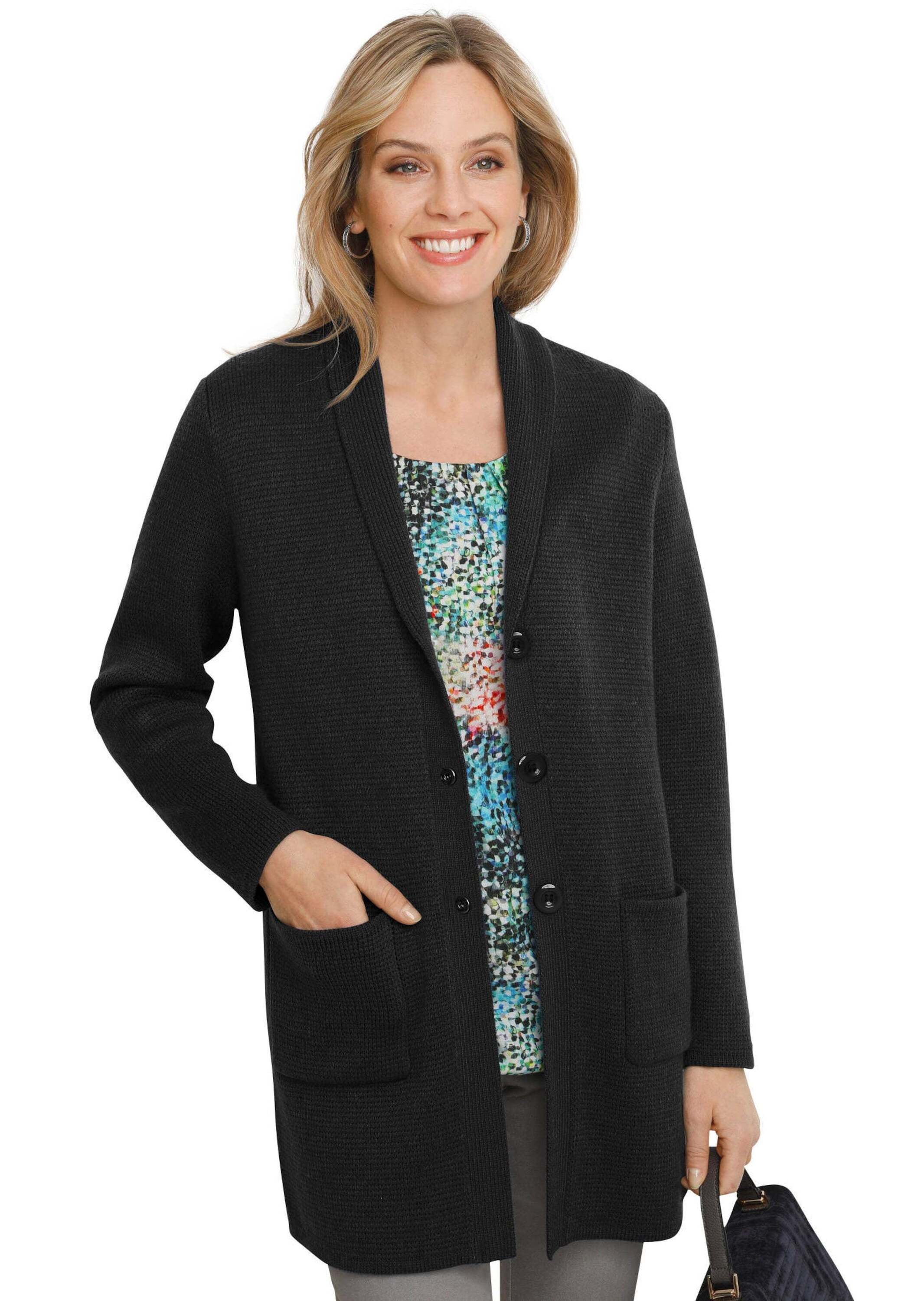 GOLDNER Strickjacke »Kurzgröße Kuschelweiche Strickjacke in kaschierender Länge« Ohne