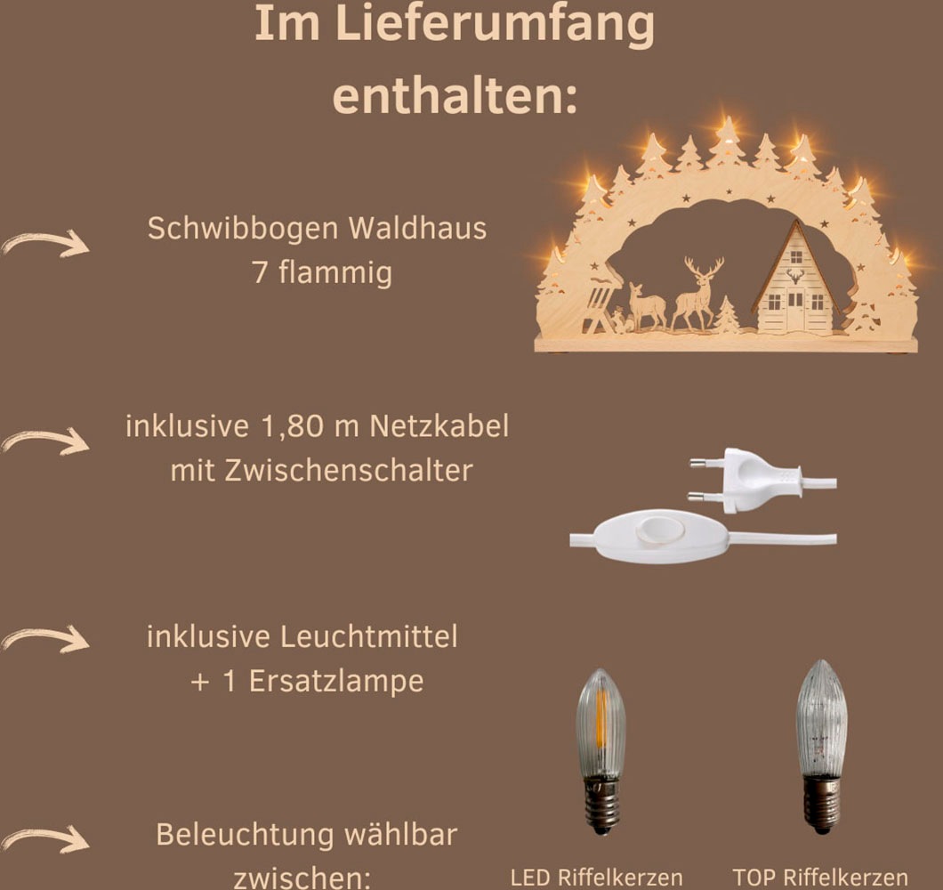 Thumbnail - Weigla Schwibbogen "Waldhaus, Lichterbogen aus Holz, NATUR-BRAUN, Made in Germany" 1 Stk. Erzgebirge garantiert, Weihnac...