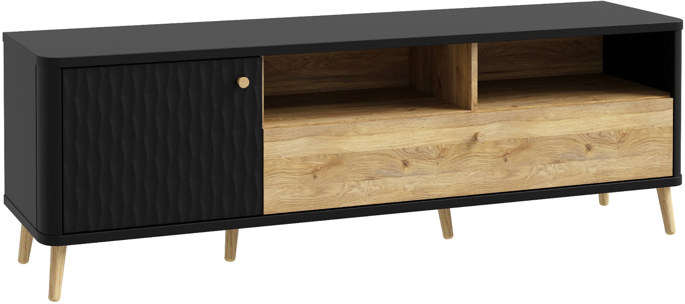 FORTE Lowboard »Fixsmile«, modernes TV-Board, TV-Schrank, Echtholzbein, Strukturfront