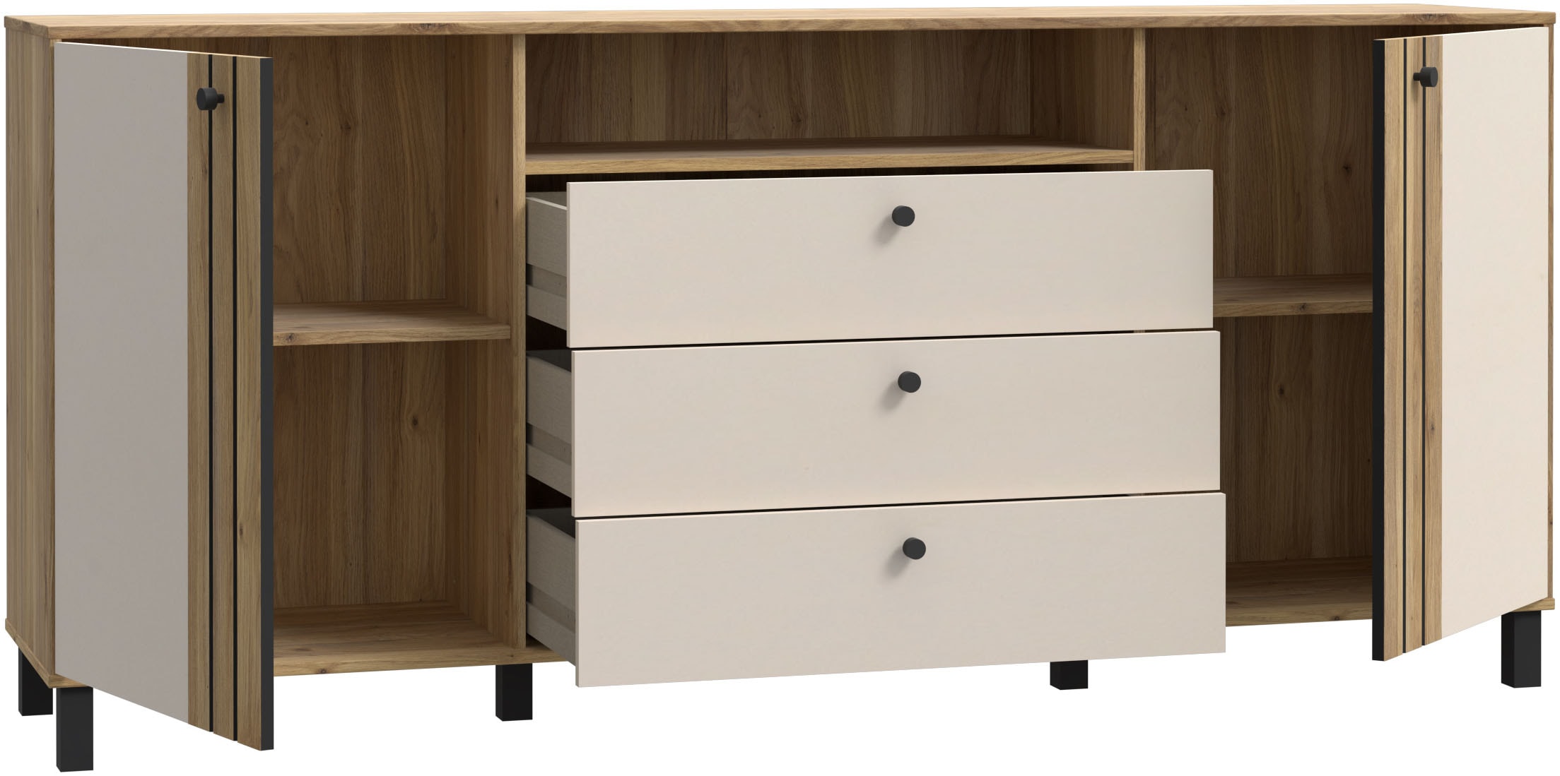FORTE Sideboard »Killarney«, großes Sideboard, Stauraum, Soft Close, Metallgriffe