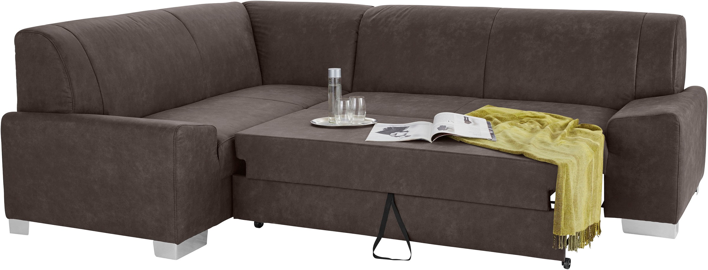 DOMO collection Ecksofa »Anzio in kubischer Formensprache, flache Armlehnen, L-Form«, Wahlweise mit Bettfunktion und Federkern für hohen Sitzkomfort