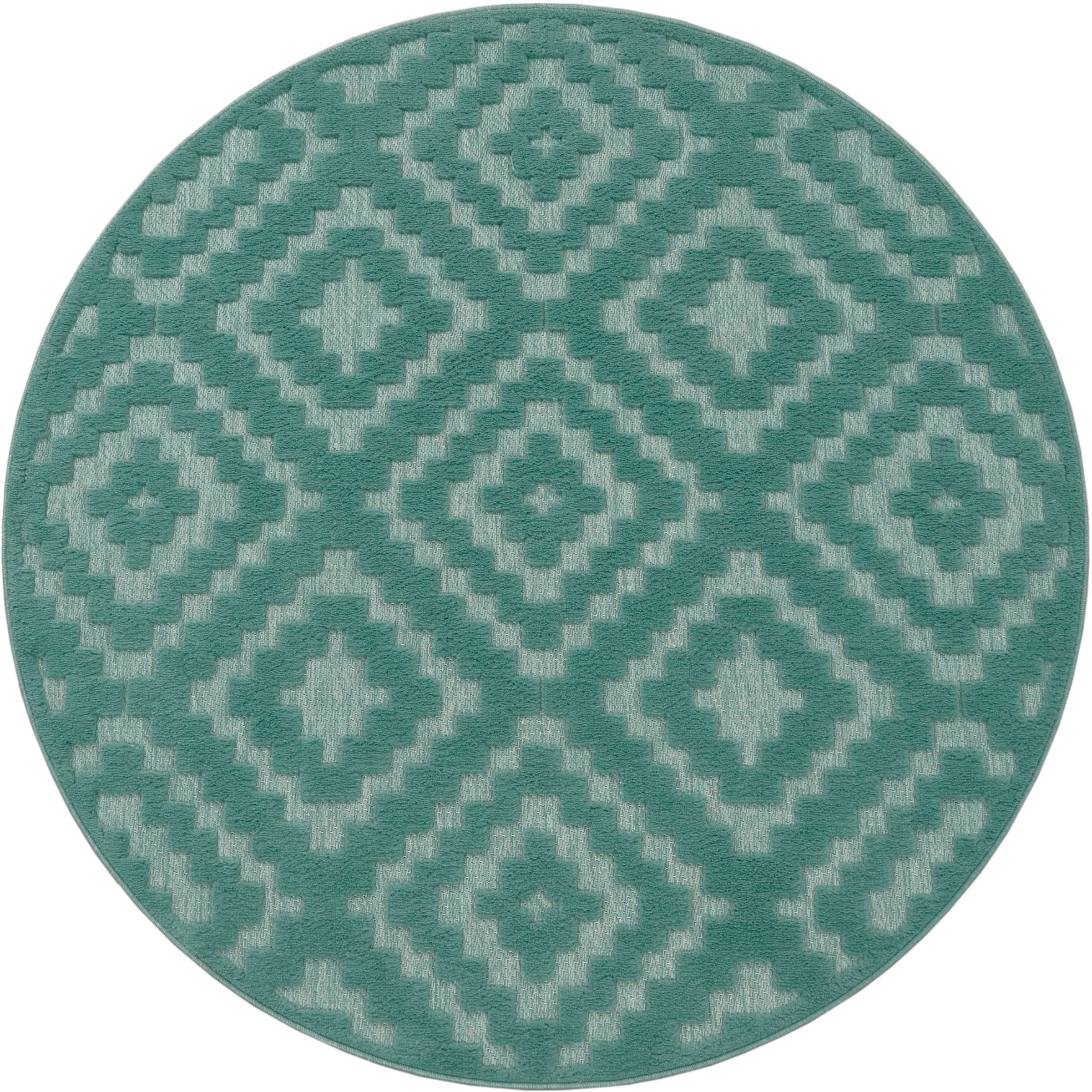 Paco Home Teppich »233-82-Livorno 672«, rund, Uni-Farben, Scandi, Rauten  Muster, Hoch-Tief Effekt, Outdoor geeignet | BAUR