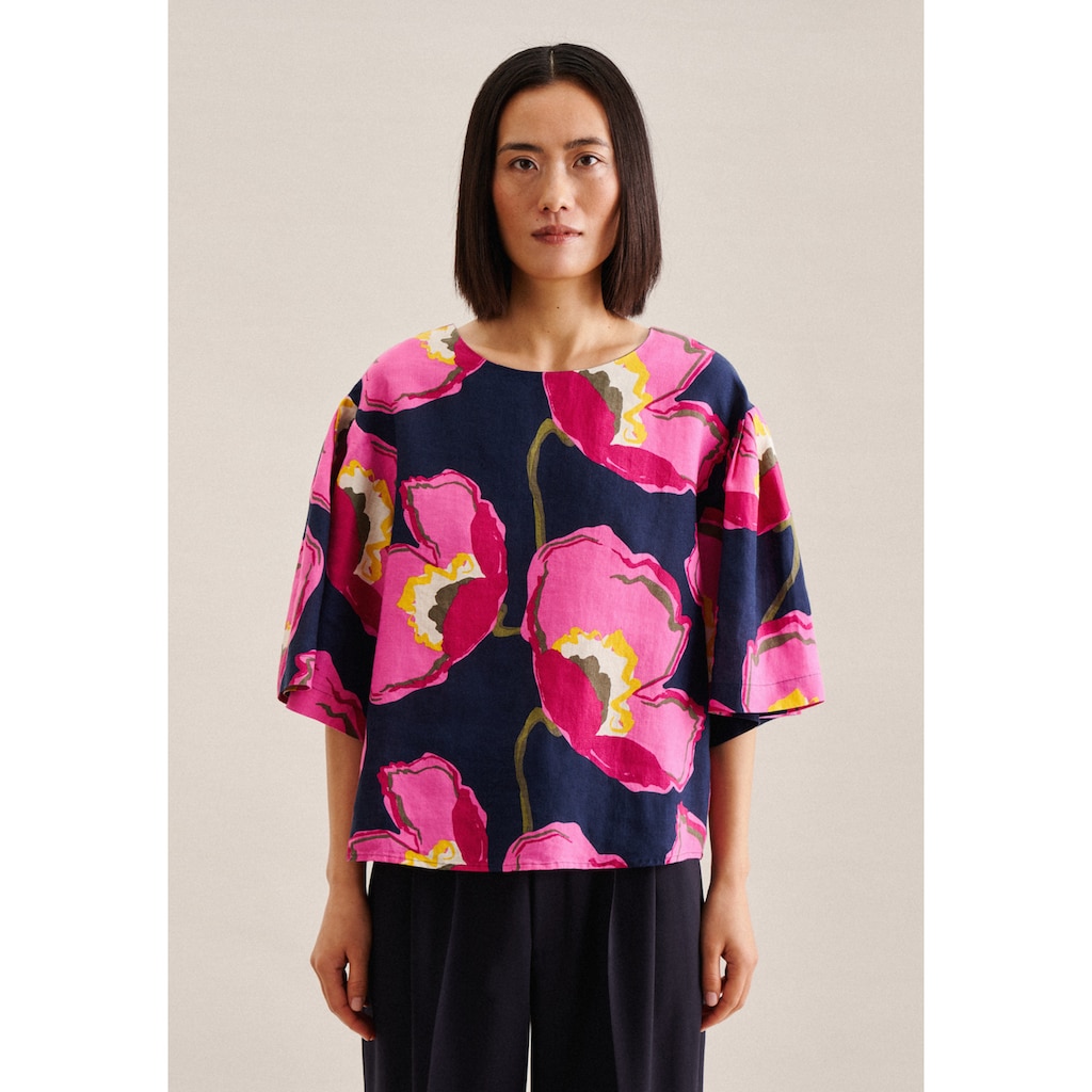 seidensticker Shirtbluse »Schwarze Rose«, Kurzarm Rundhals Floral