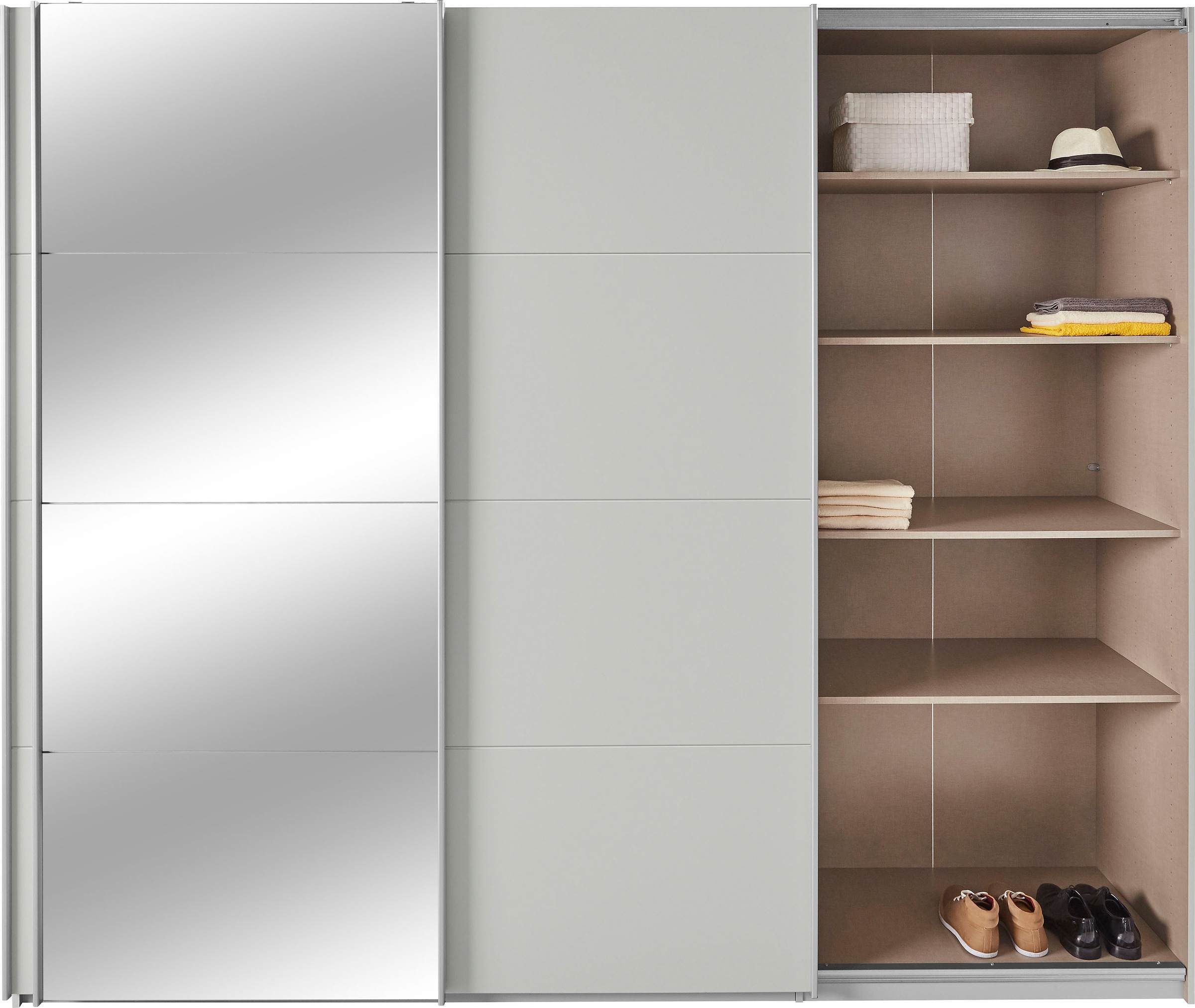 rauch Schwebetürenschrank »Kleiderschrank Schrank Garderobe Wäscheschrank TOMA mit Passepartout«, inkl. Regaleinsatz sowie zusätzlichen Einlegeböden MADE IN GERMANY