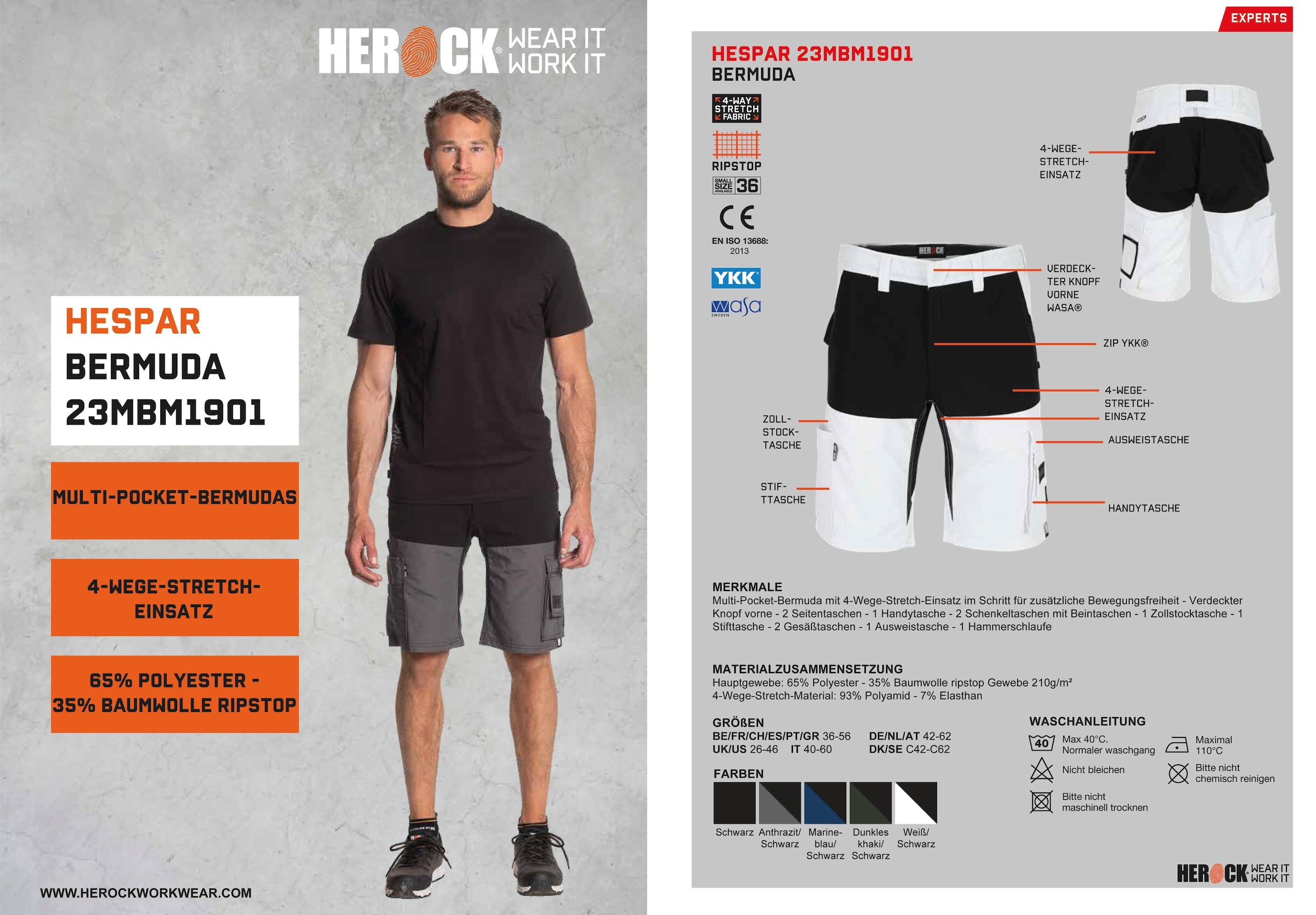 Herock Arbeitshose »HESPAR | (1) Hammerschlaufe Komfortabel, Multi- BERMUDAS«, Pocket mit bestellen 4-Wege-Stretch, BAUR