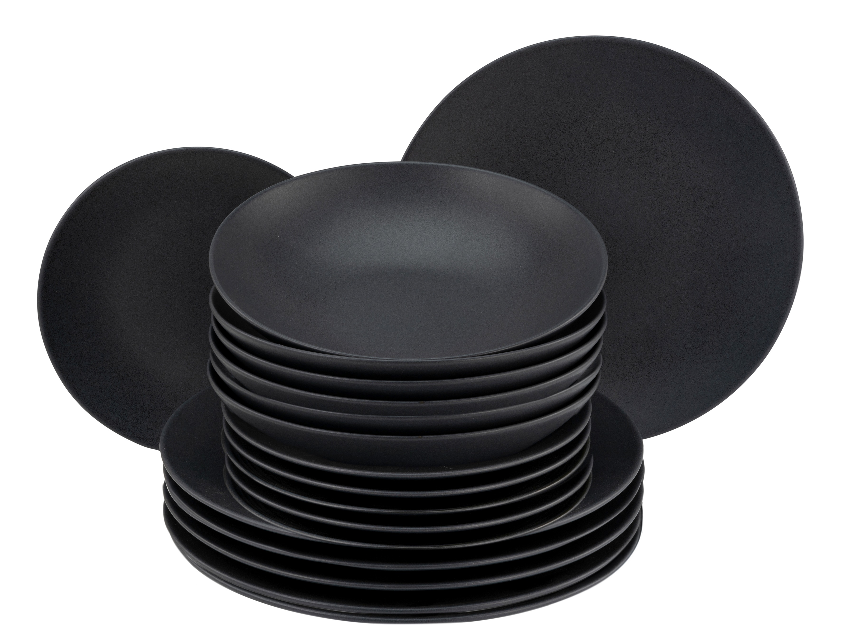 CreaTable Teller-Set "Soft Touch, Geschirr-Set, 18-tlg." Matte Spezialglasur, Schwarz-Grau-Farbton