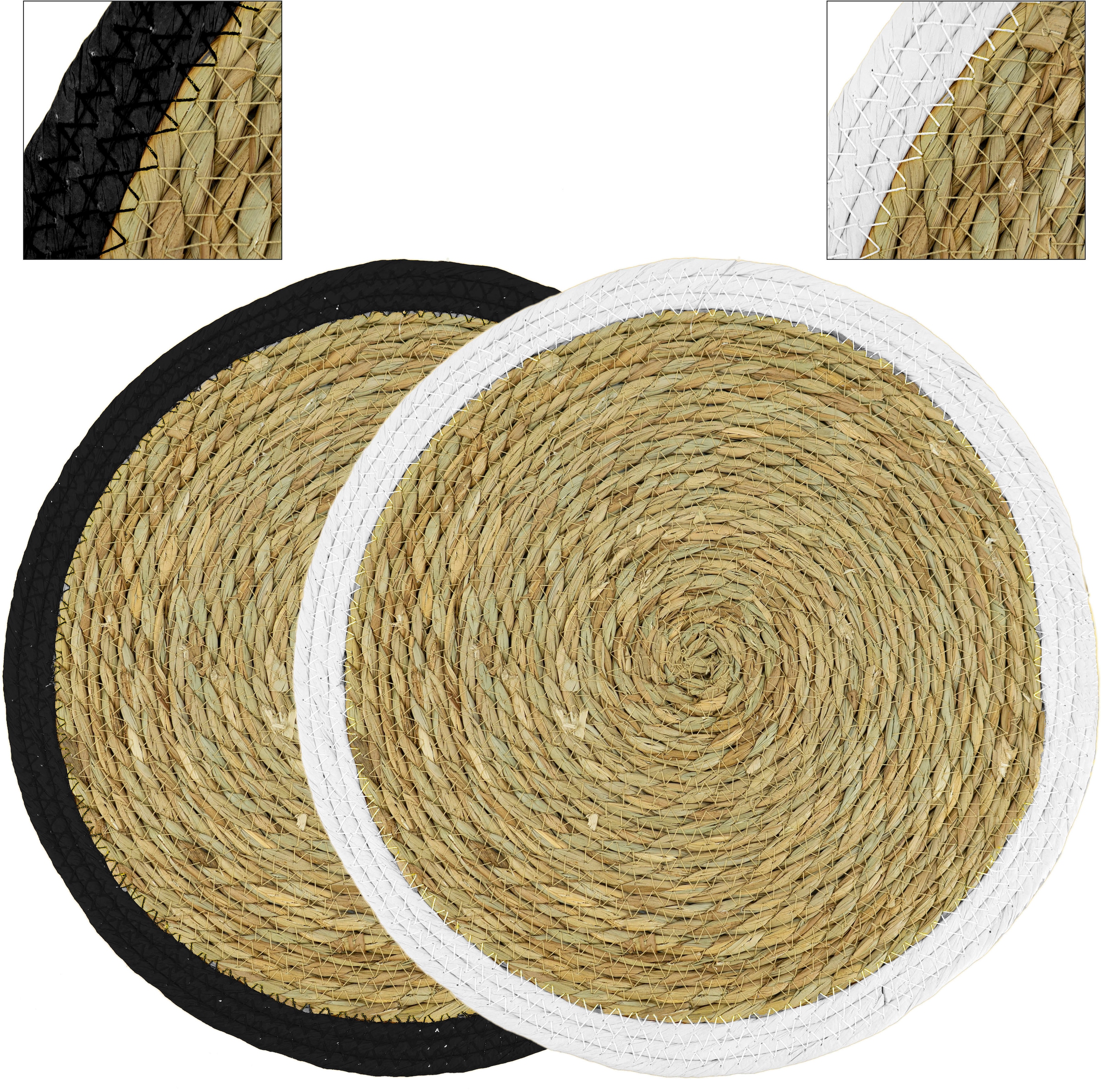 NOOR LIVING Platzset »Platzmatte Ø 38 cm«, (Set, 2 St.), aus Pflanzenfaser mit farbiger Umrandung