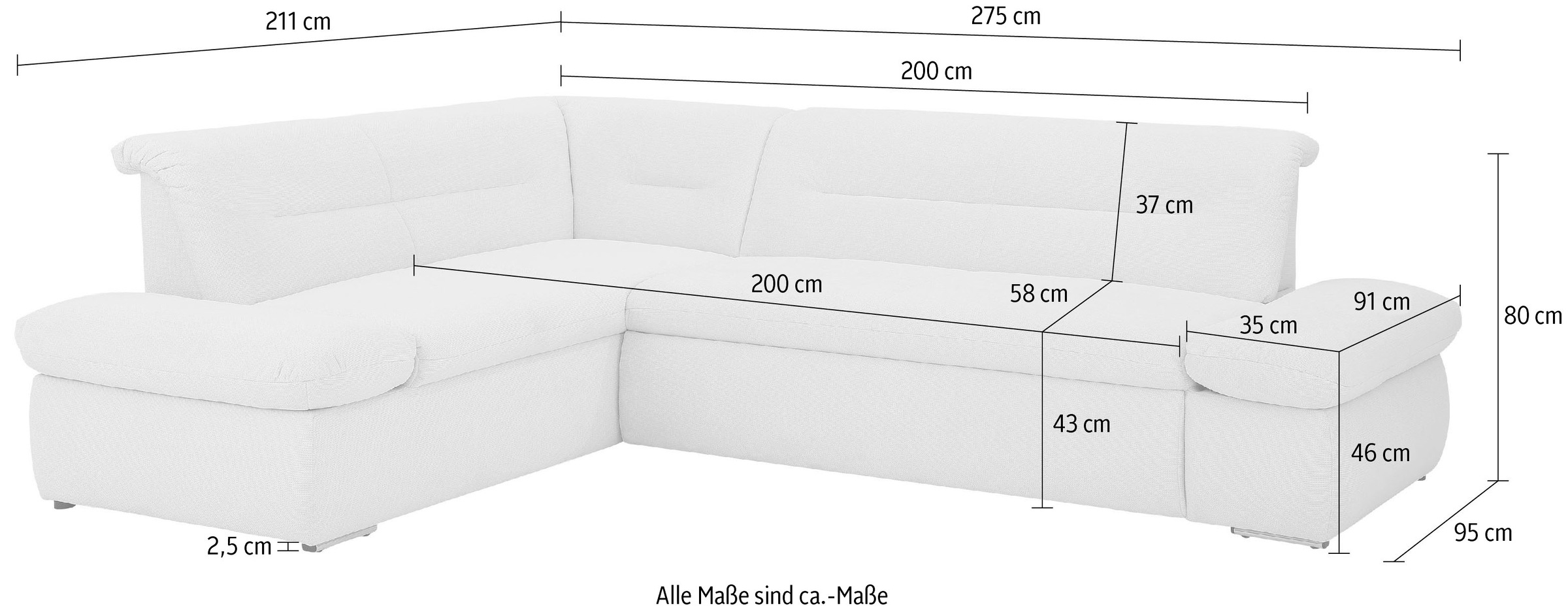 INOSIGN Ecksofa »Avesa L-Form«, Wahlweise mit Arm- und Bettfunktion, B/T/H: 275/211/80 cm