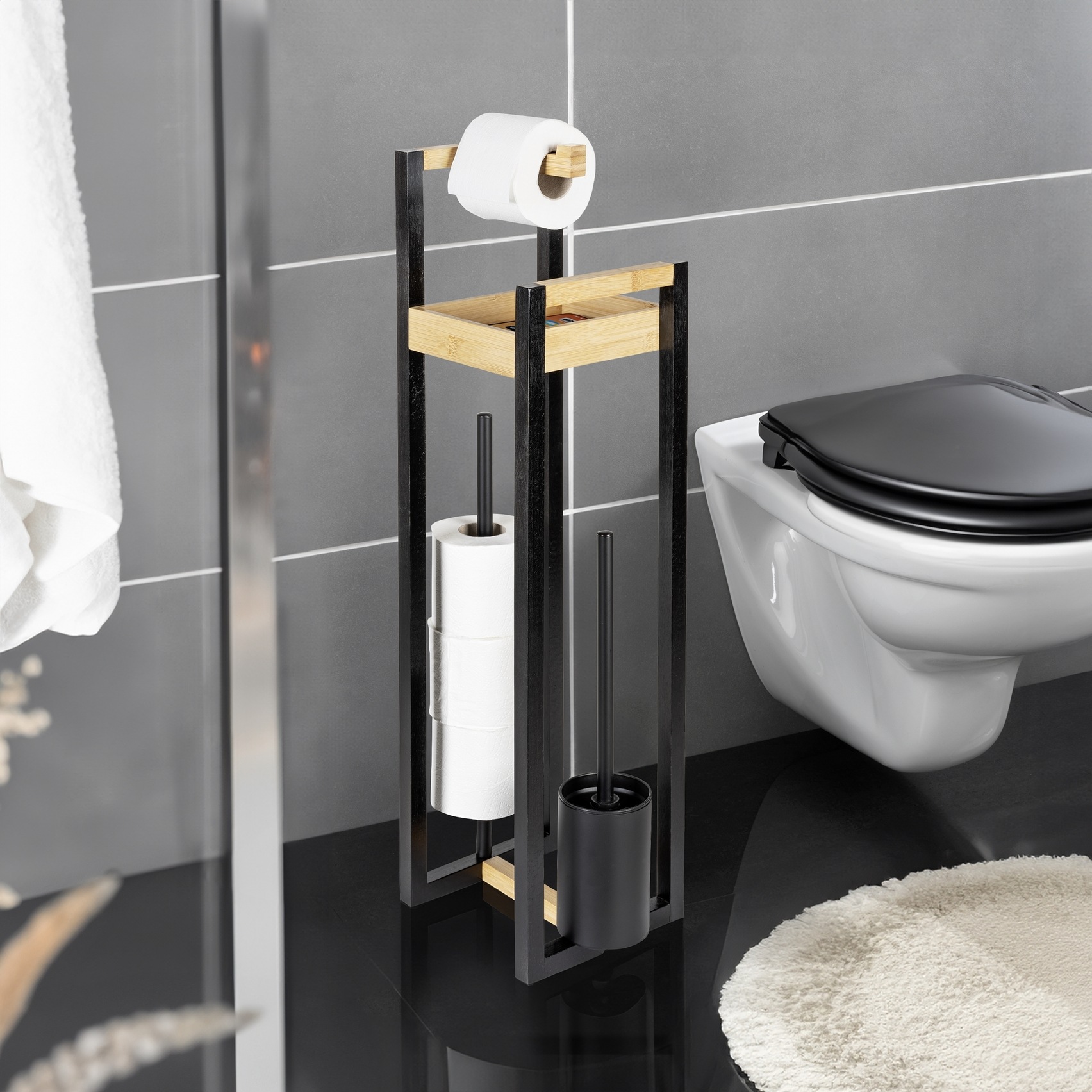 WENKO WC-Garnitur "Braidi" aus Bambus 4in1, Toilettenbürste, Rollen-/Ersatz günstig online kaufen