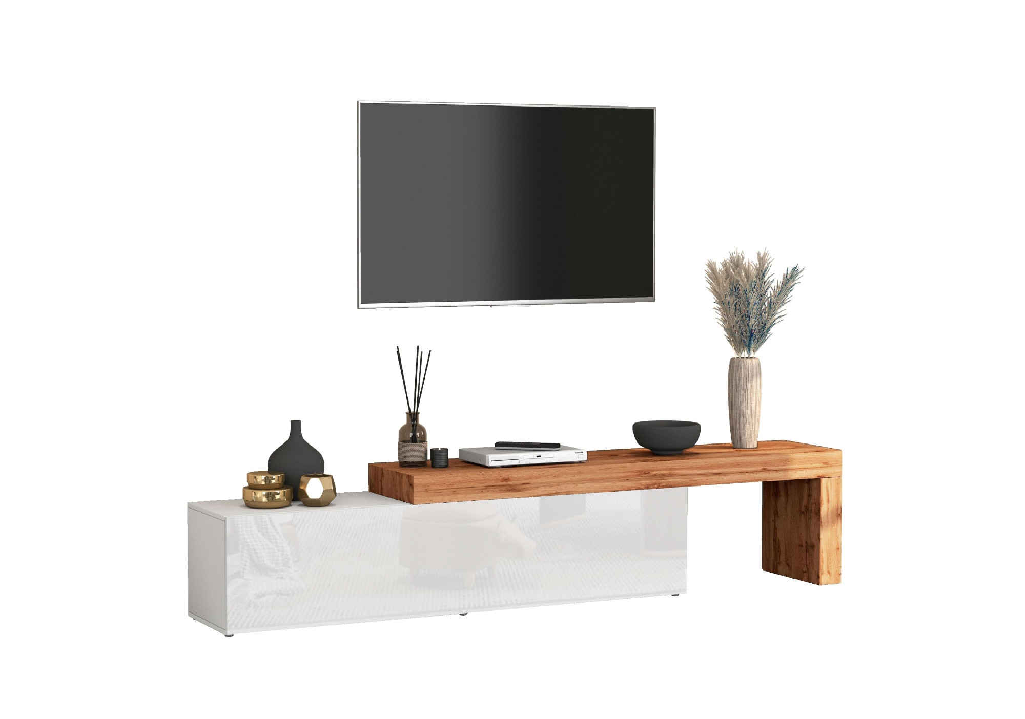 INOSIGN Lowboard »Chronos TV-Board, TV-Schrank«, (1 St., Breite verstellbar von 190 bis 350 cm), Breite 270 cm TV-Board,Lowboard,1 Klappe und ein L-Förmiger Aufsatz