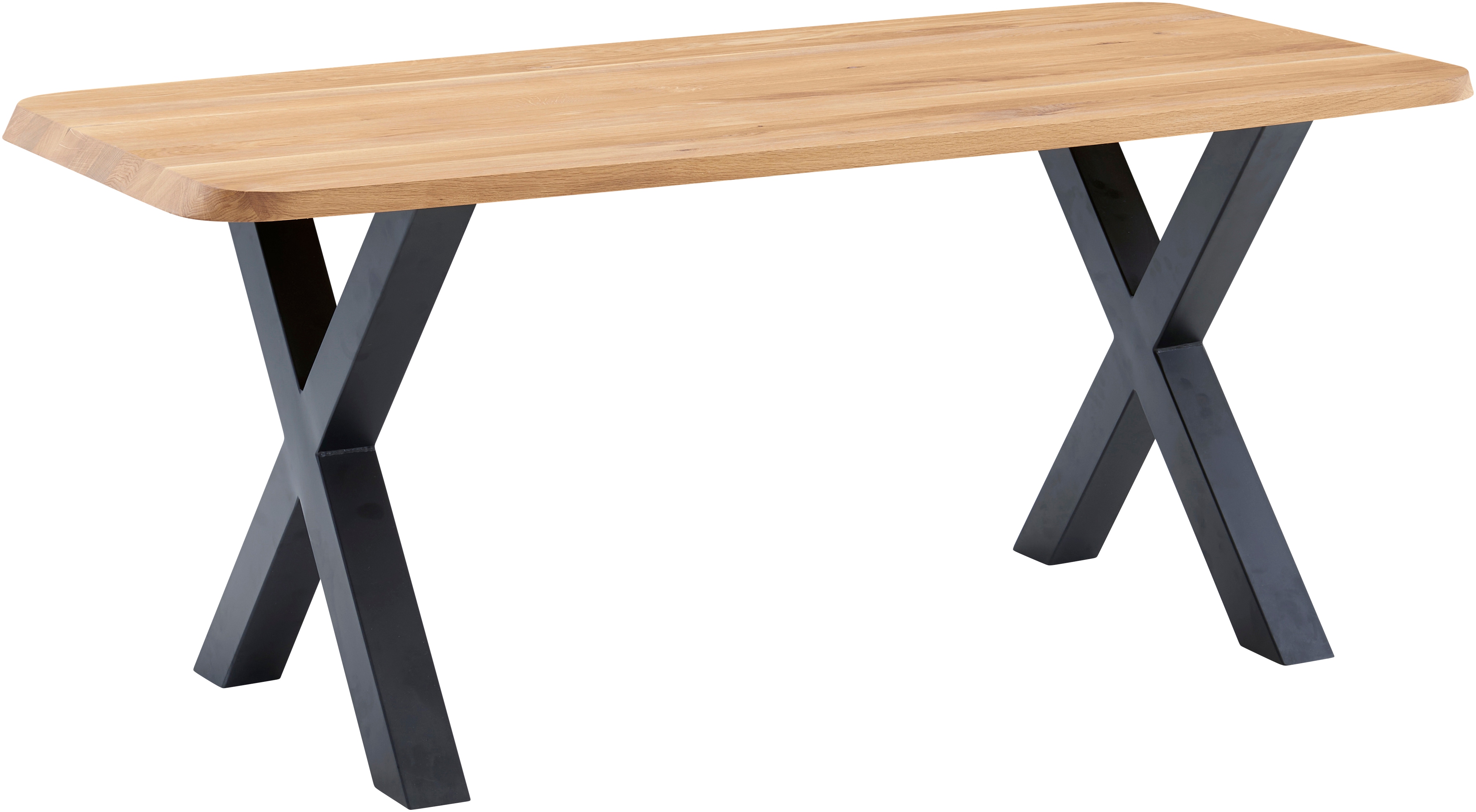 massivline&more "Porto, Vierfußtisch, Küchentisch, Tisch, Esstisch, Holztisch" 2 Stk. tlg. Platte massiv, Gestell Metall pulverbeschichtet schwarz