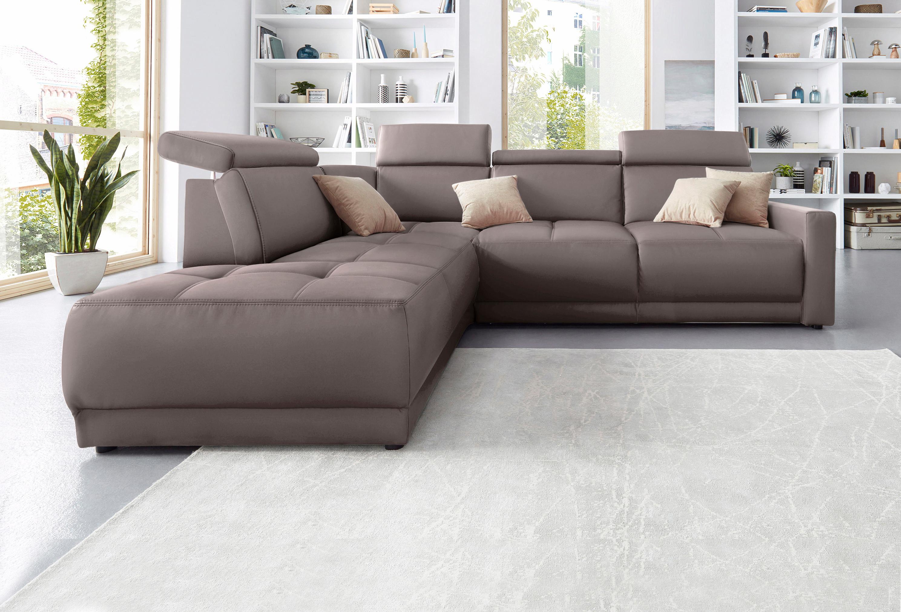 DOMO collection Ecksofa "Ava, moderne Sitzheftung mit toller Doppelnaht, komfortabel, L-Form" mit Ottomane, inkl. Federkern, wahlweise mit Kopfteilverstellungen