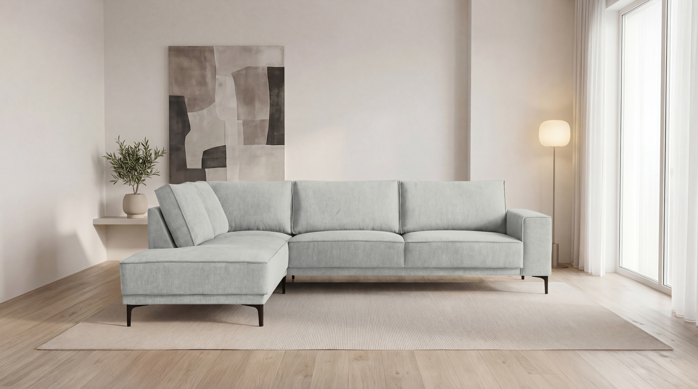 OTTO home Ecksofa "OLAND Bouclé L-Form, B: 289 cm, Skandi-Design" Struktur, Flachgewebe, Luxus-Microfaser, Boucle