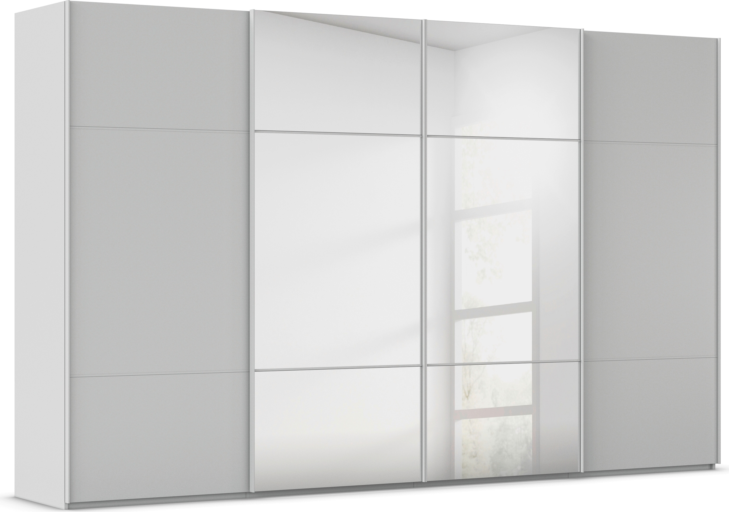 rauch Schwebetürenschrank "Kleiderschrank Schrank Garderobe Schlafzimmerschrank SCALE-TRIO" edle dreigeteilte Front mit 2 Zierleisten und Spiegel MADE IN GERMANY