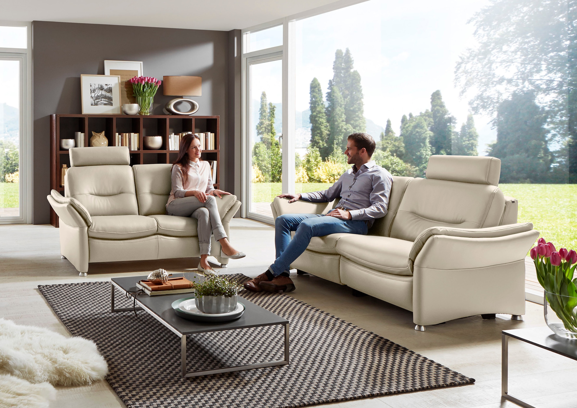 HUKLA 2-Sitzer »HU-SF15058 Ledersofa, Breite 164 cm«, hochwertiges Glattleder, optional mit Kopfstütze