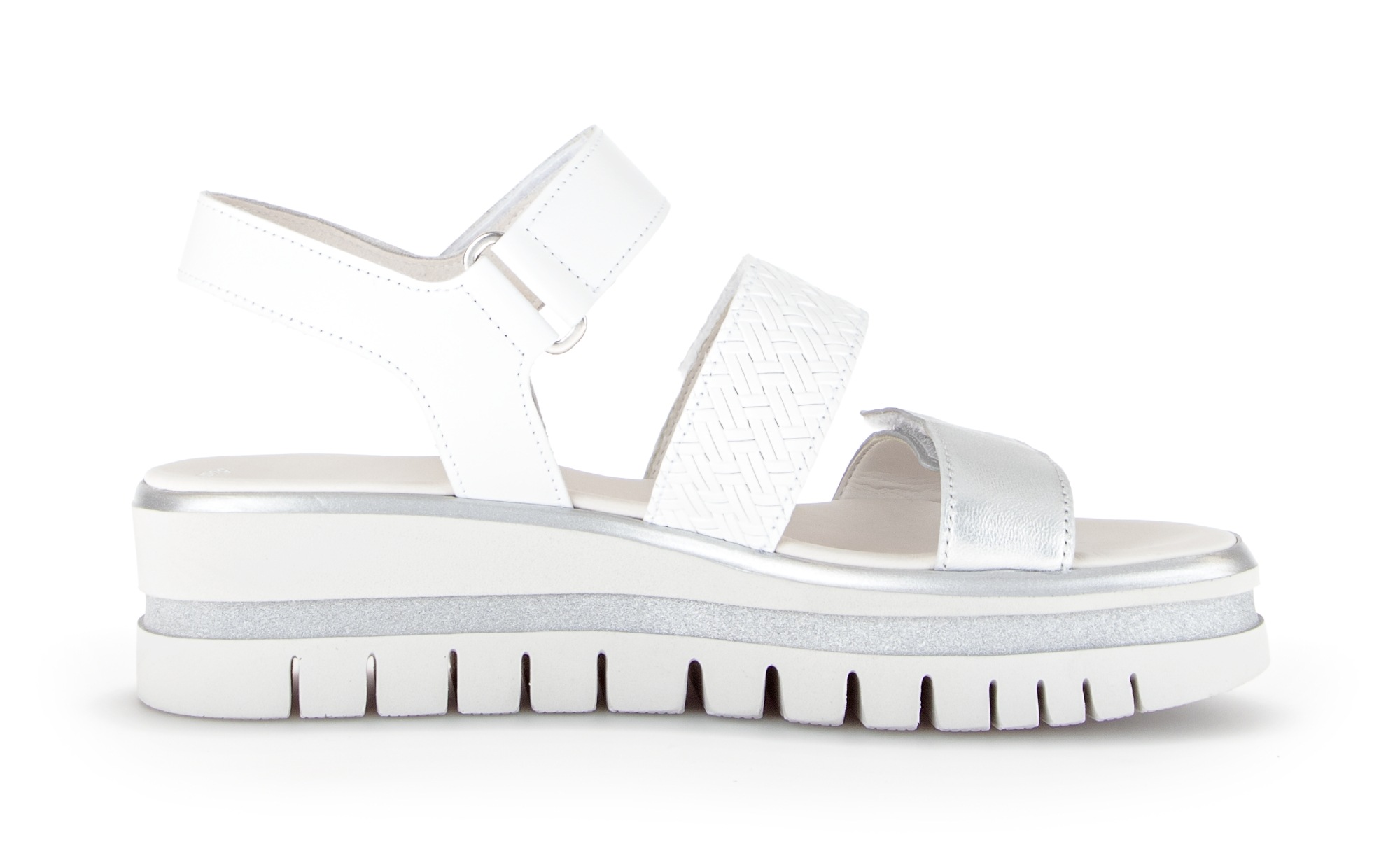 Plateausandaletten GABOR "Gabor Sandalen Glattleder", Damen, Gr. 39, silber, weiß, Glattleder, Schuhe 3