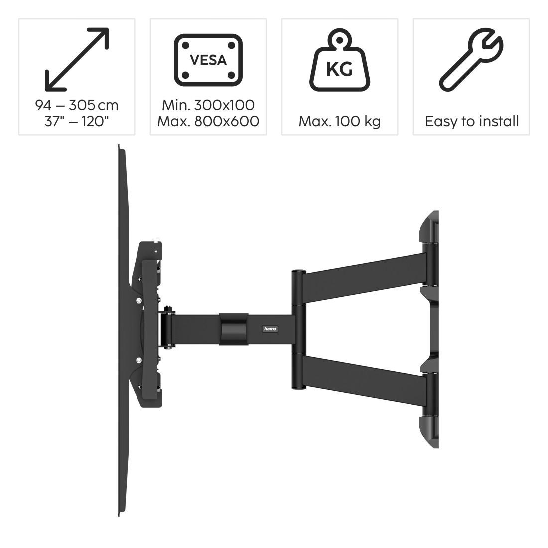 Hama TV-Wandhalterung »schwenkbar, vollbeweglich, 94-304,8cm(37"-120"), 43", 50",55",65",75"«, bis 305 cm Zoll