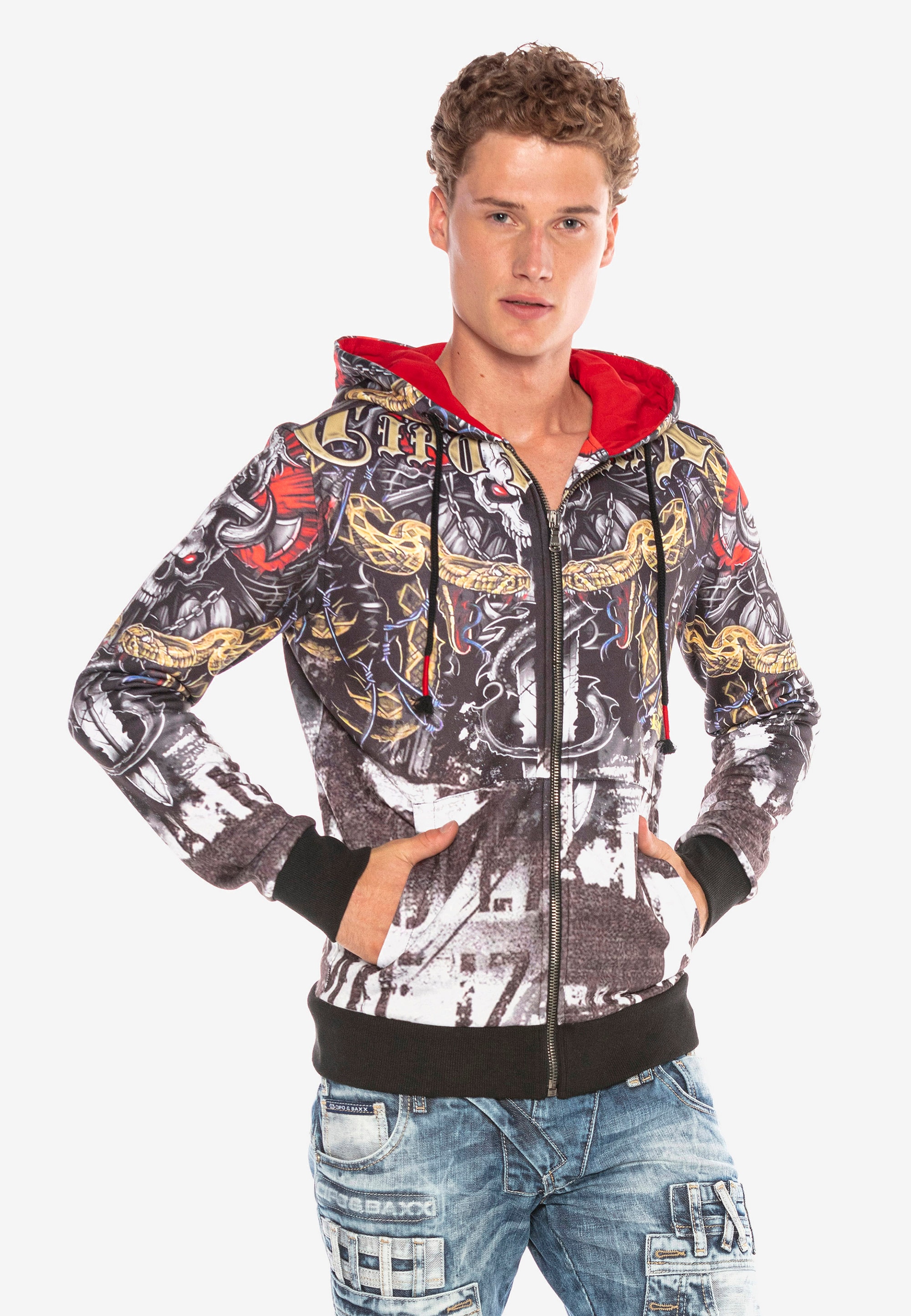 Cipo & Baxx Kapuzensweatshirt, mit stylischem Allover-Print