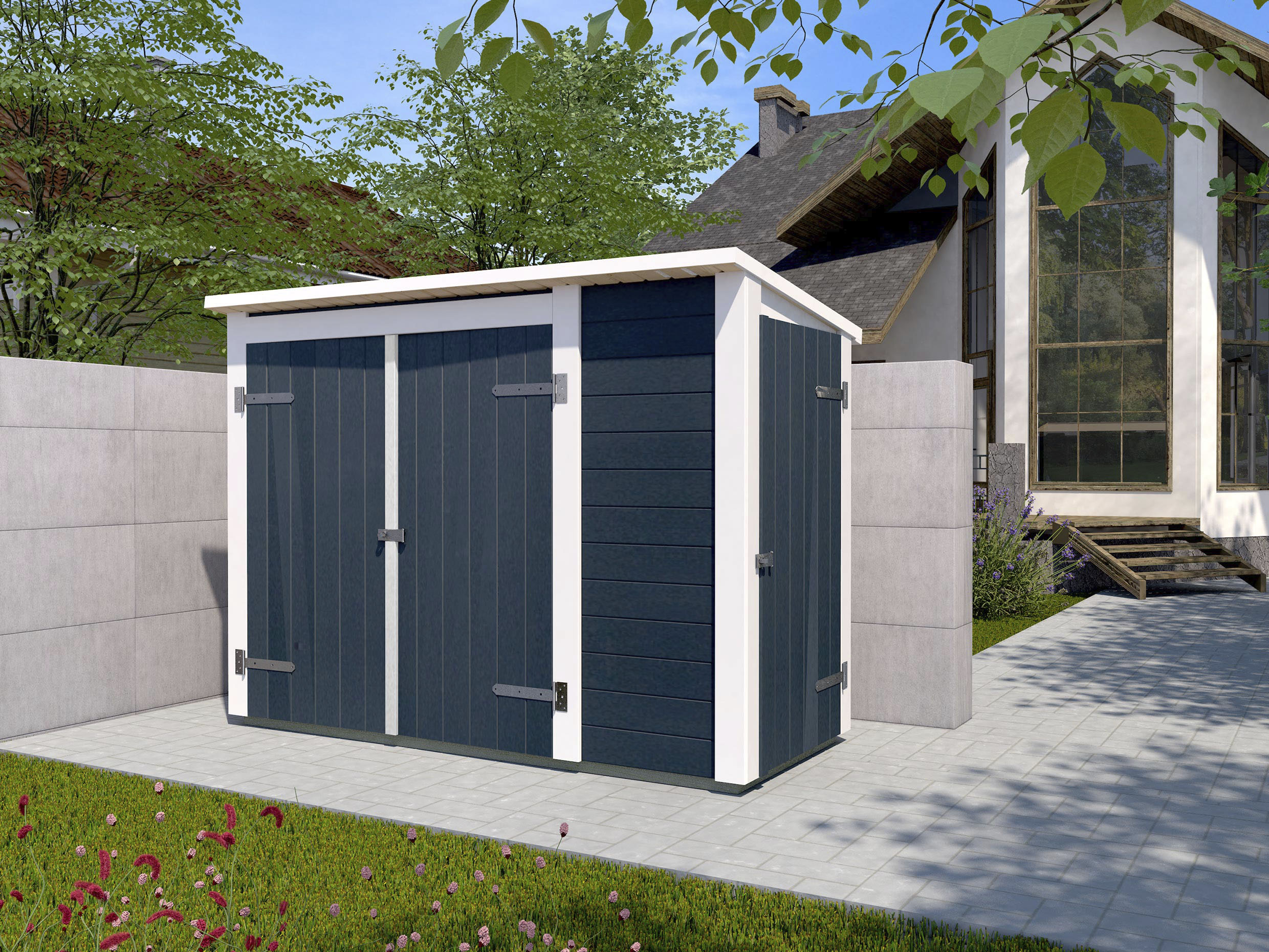 weka Gerätehaus ""Multibox" mit Regalsystem, 19mm-Pultdach mit Bitumendachbelag" mit verschließbarem Seitenschrank