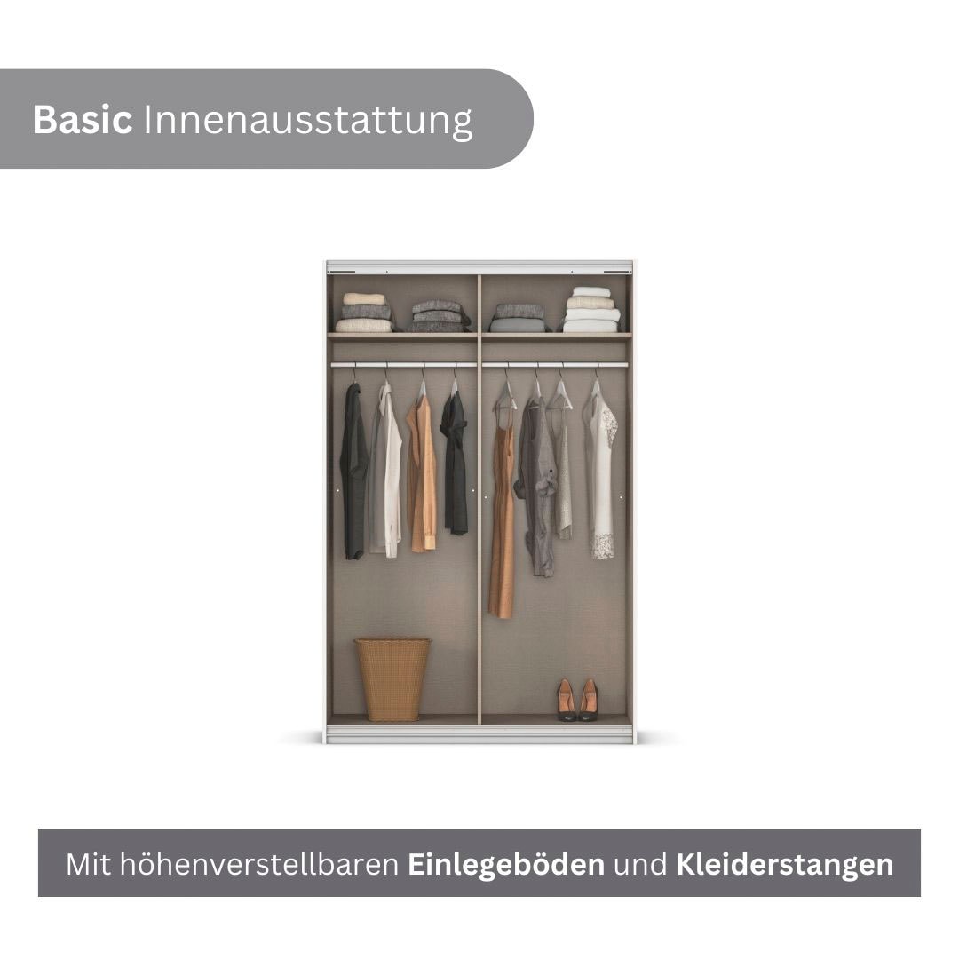 rauch Schwebetürenschrank »Kleiderschrank Schrank Garderobe Schlafzimmerschrank CORTONA« erhältlich in Breite: 136/181/203/226/271/315/360 cm, Höhe: 210/229 cm,  in 3 Ausstattungen BASIC/CLASSIC/PREMIUM (SOFT-CLOSE) MADE IN GERMANY