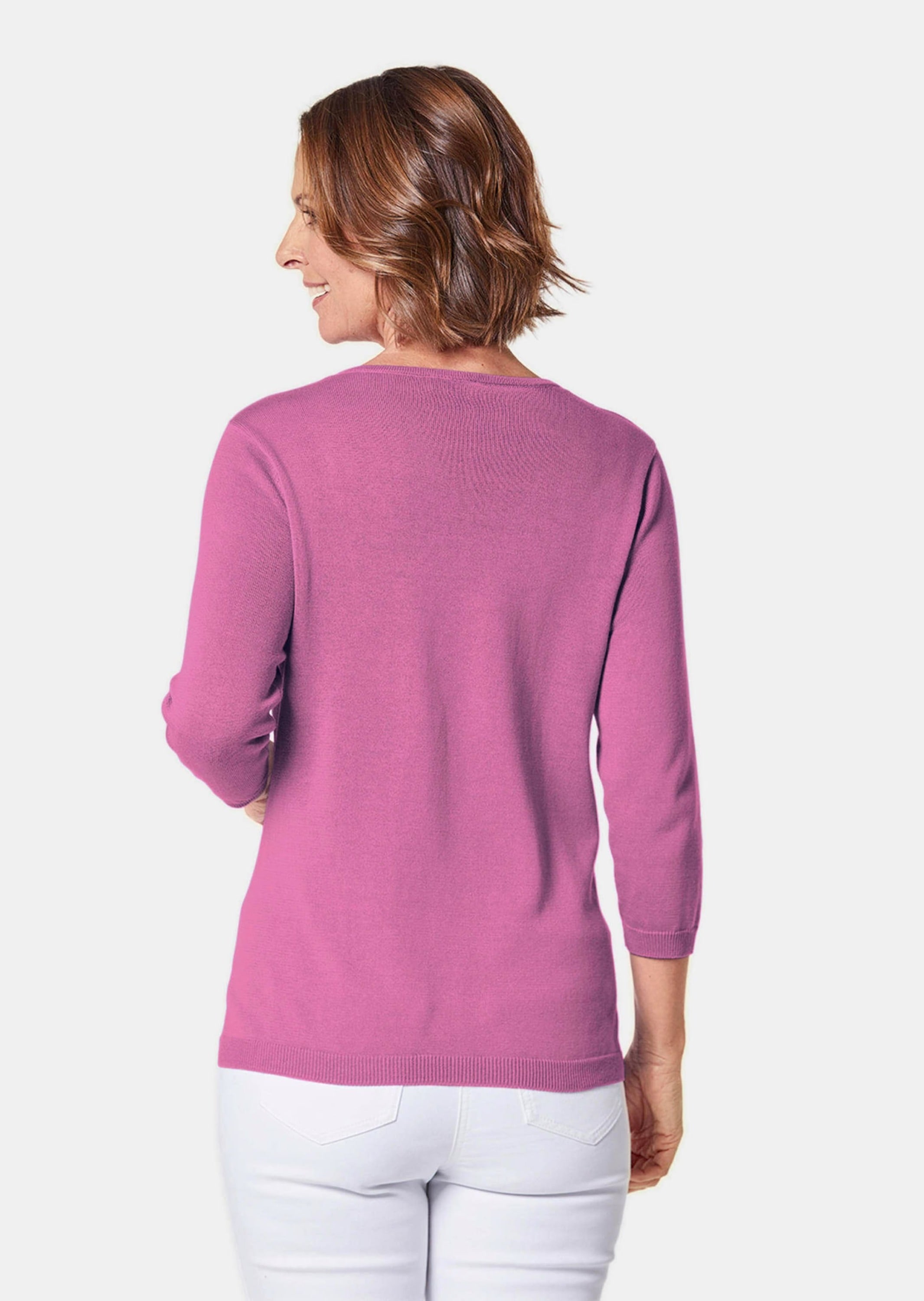 GOLDNER Rundhalspullover »Kurzgröße Unkomplizierter Pullover mit V-Ausschnitt«