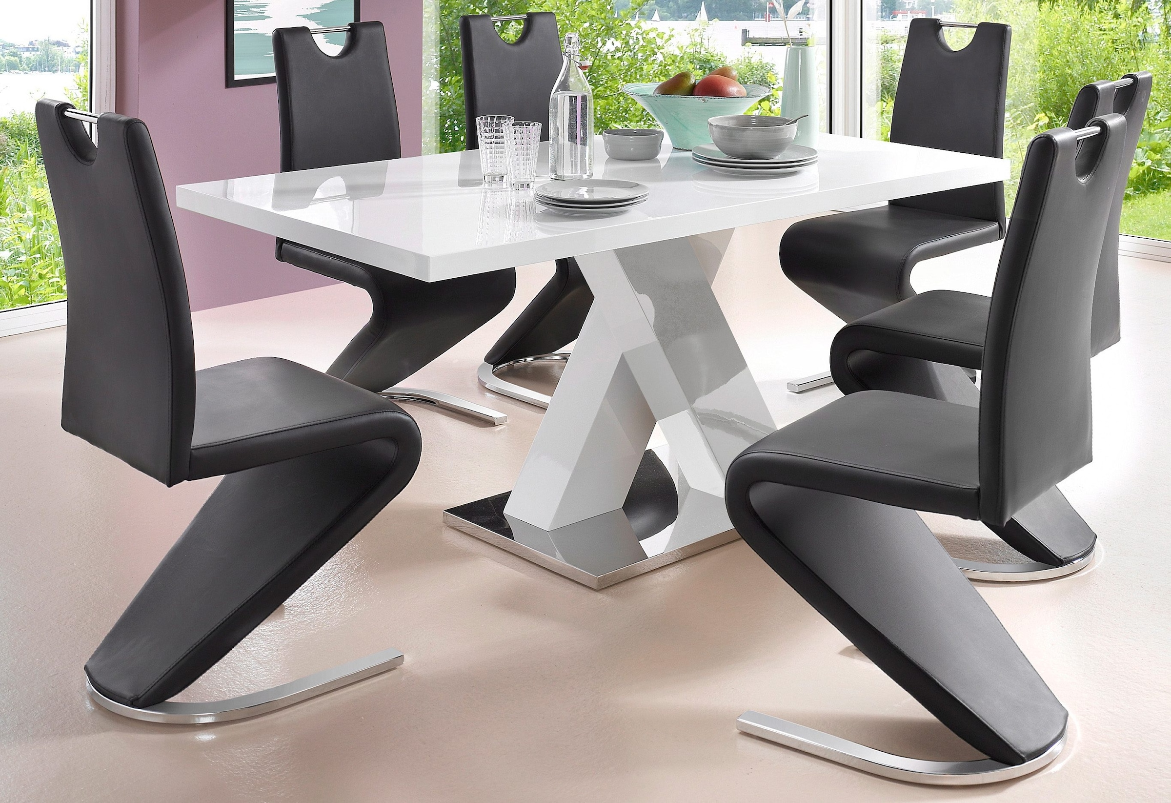 INOSIGN Esstisch »Ali, TOPSELLER! Modernes Design«, (Tisch, Küchentisch), Breite 160 cm, weiß Hochglanz, Bodenplatte aus Metall