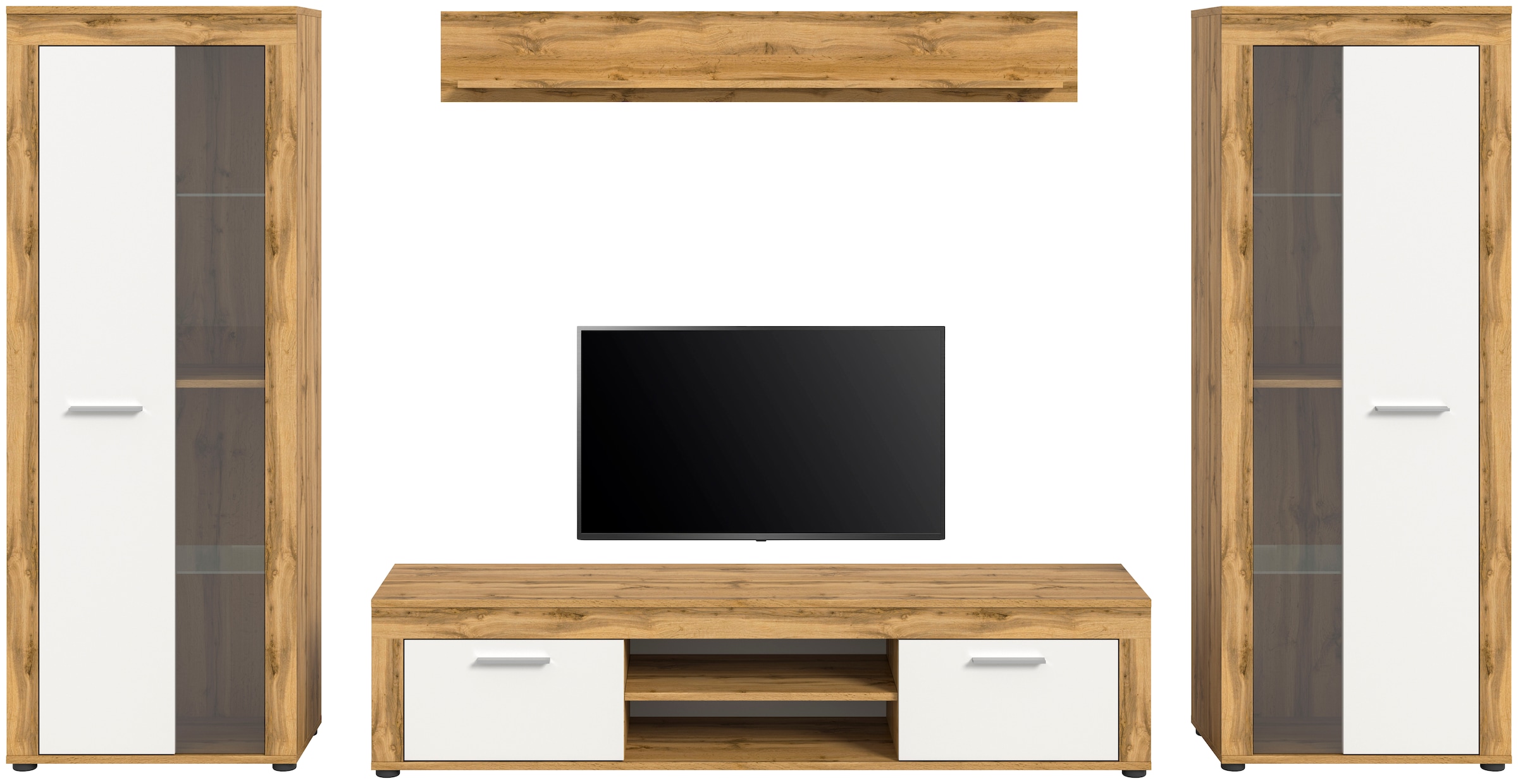 INOSIGN Wohnwand »Aosta, Breite 310cm, best. aus: 2x Vitrine, Lowboard, Wandboard«, Wohnwand, Kombination, Anbauwand, Möbel Set, Schrankwand, Möbel Kombi
