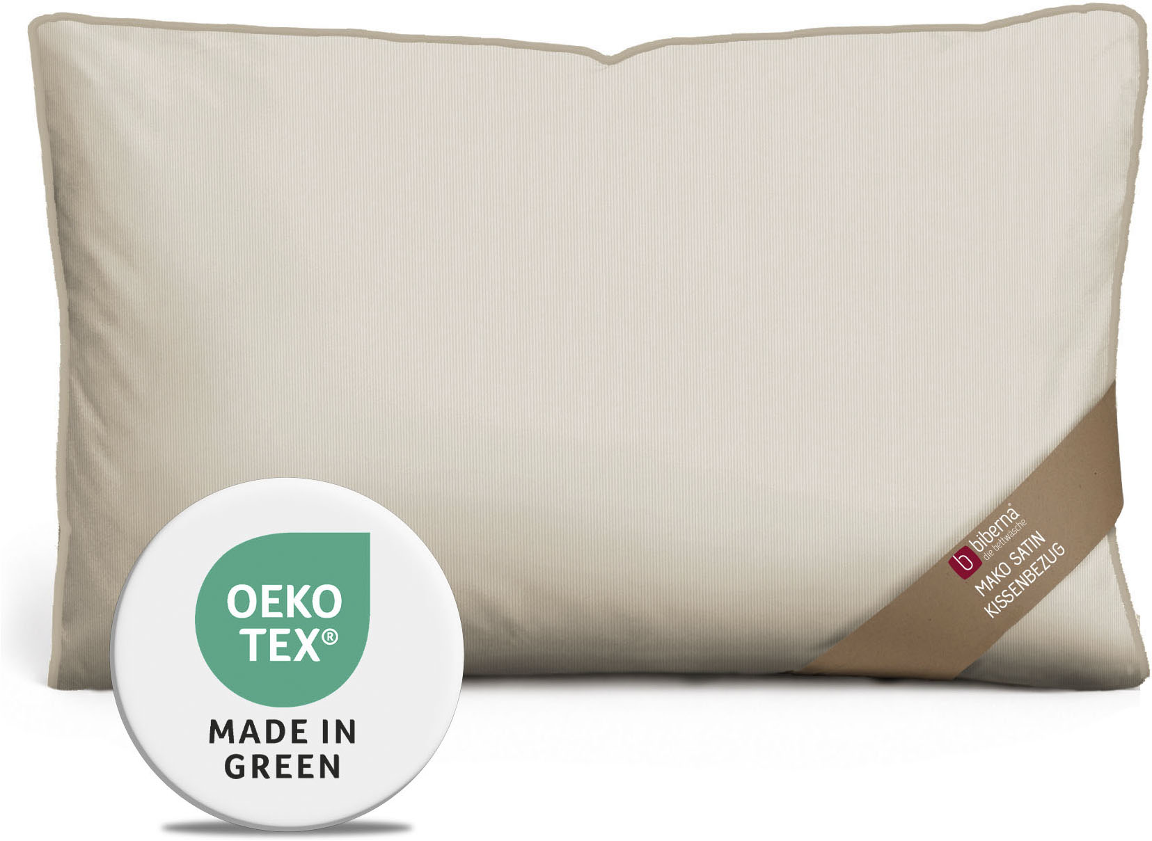 Biberna Kissenbezug "0615211 Premium Satin aus 100% Baumwolle mit Reißverschluß, 40x80 cm" seidig glatt & atmungsaktiv, Reißverschluss, Feine Streifen